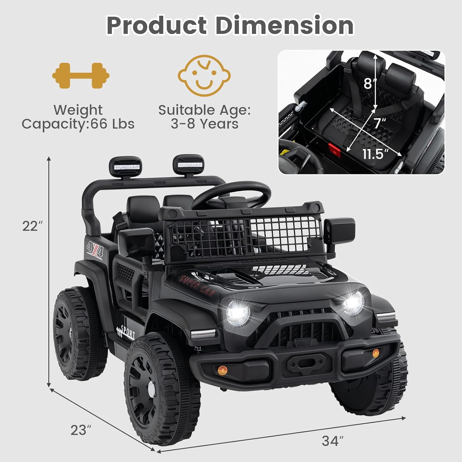 12V Ride on Truck, Battery Powered Electric Vehicle for Kids with Remote Control