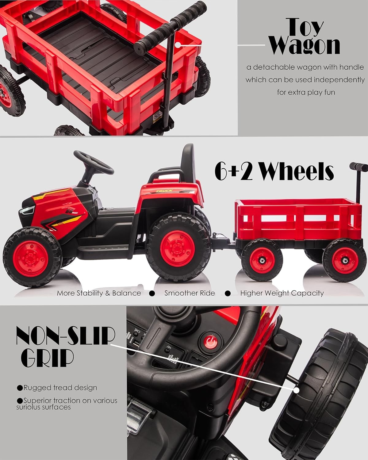 12V Ride On Tractor for Kids w Trailer&Remote, Farm Vehicle Toy for Toddlers 3–8