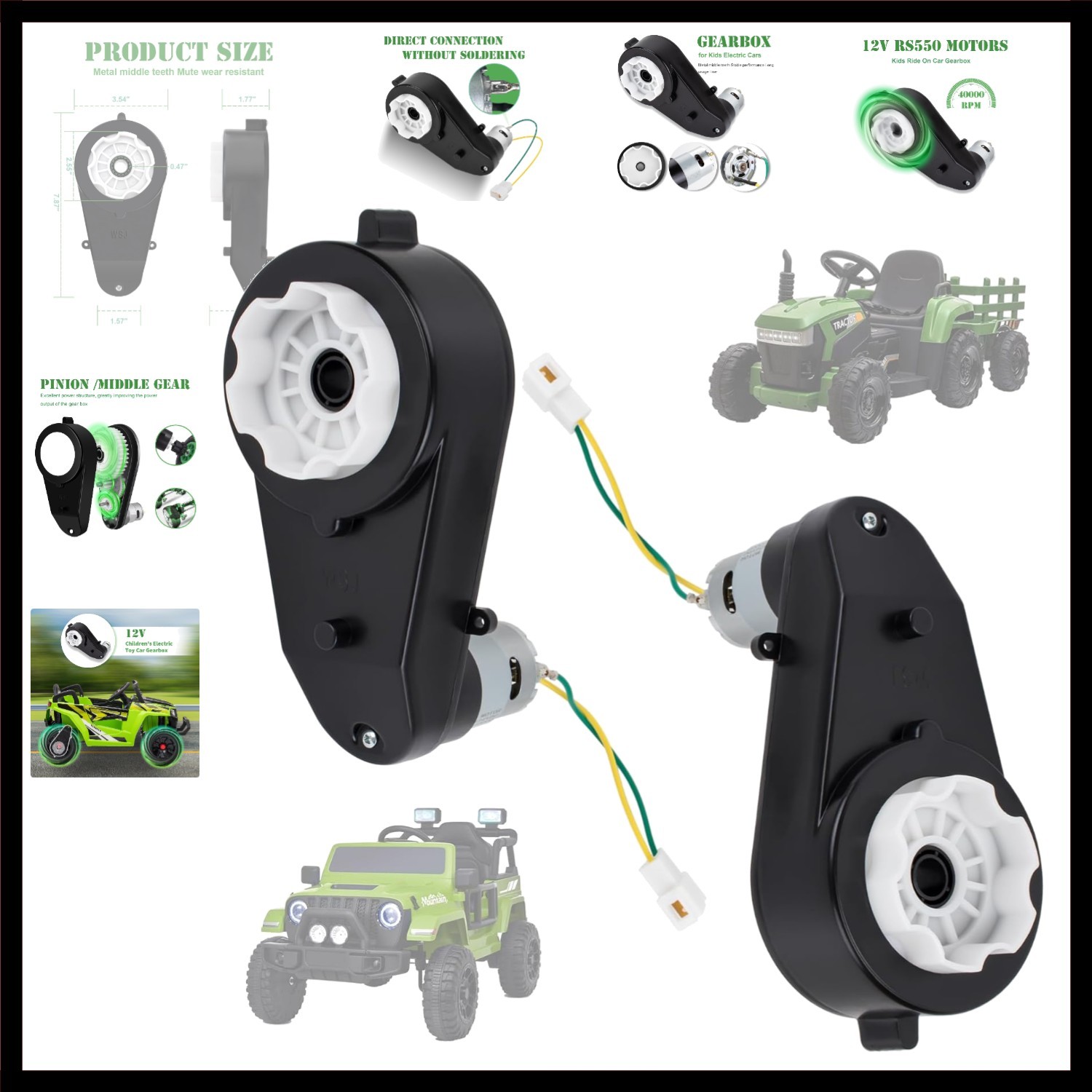 2Pcs Powered Wheels Motor 12V 40000RPM Kids Ride On Car Gearbox Motor Powered…