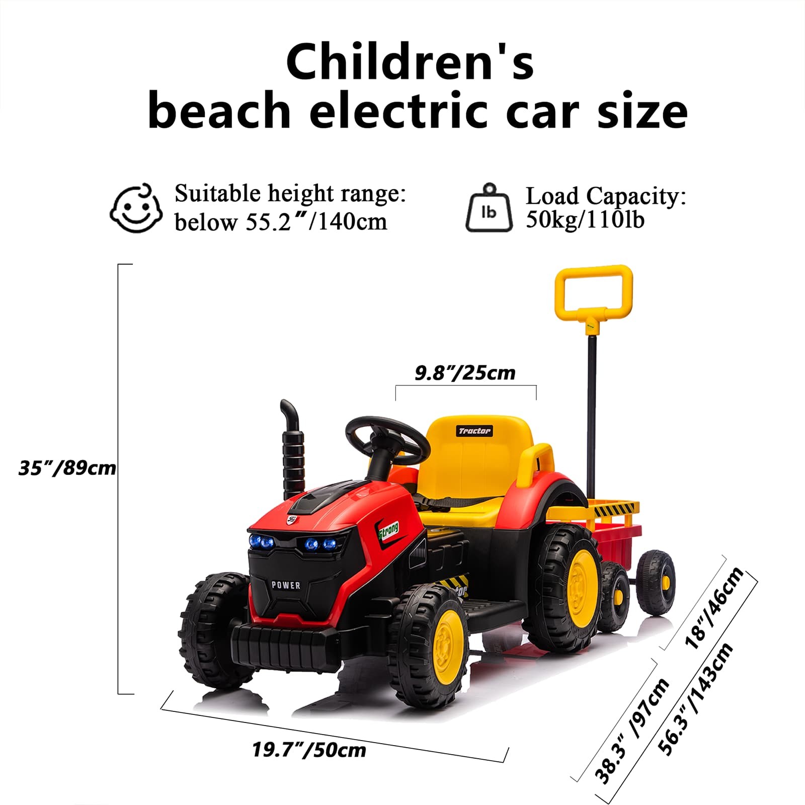 Kids Electric Farm Tractor Ride On Car 12V with Trailer Lights Music Age 3-6