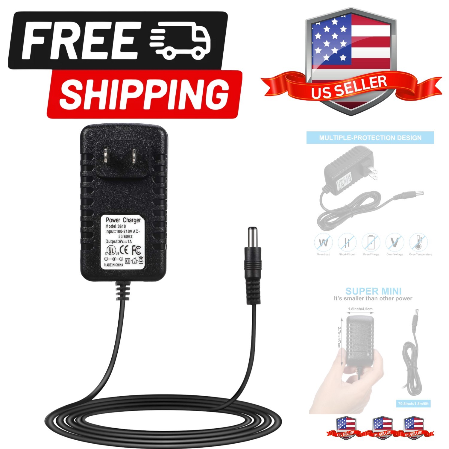 6V Charger for Kids Ride On Car, 6V Battery Charger for Ride on Toys with Cha…