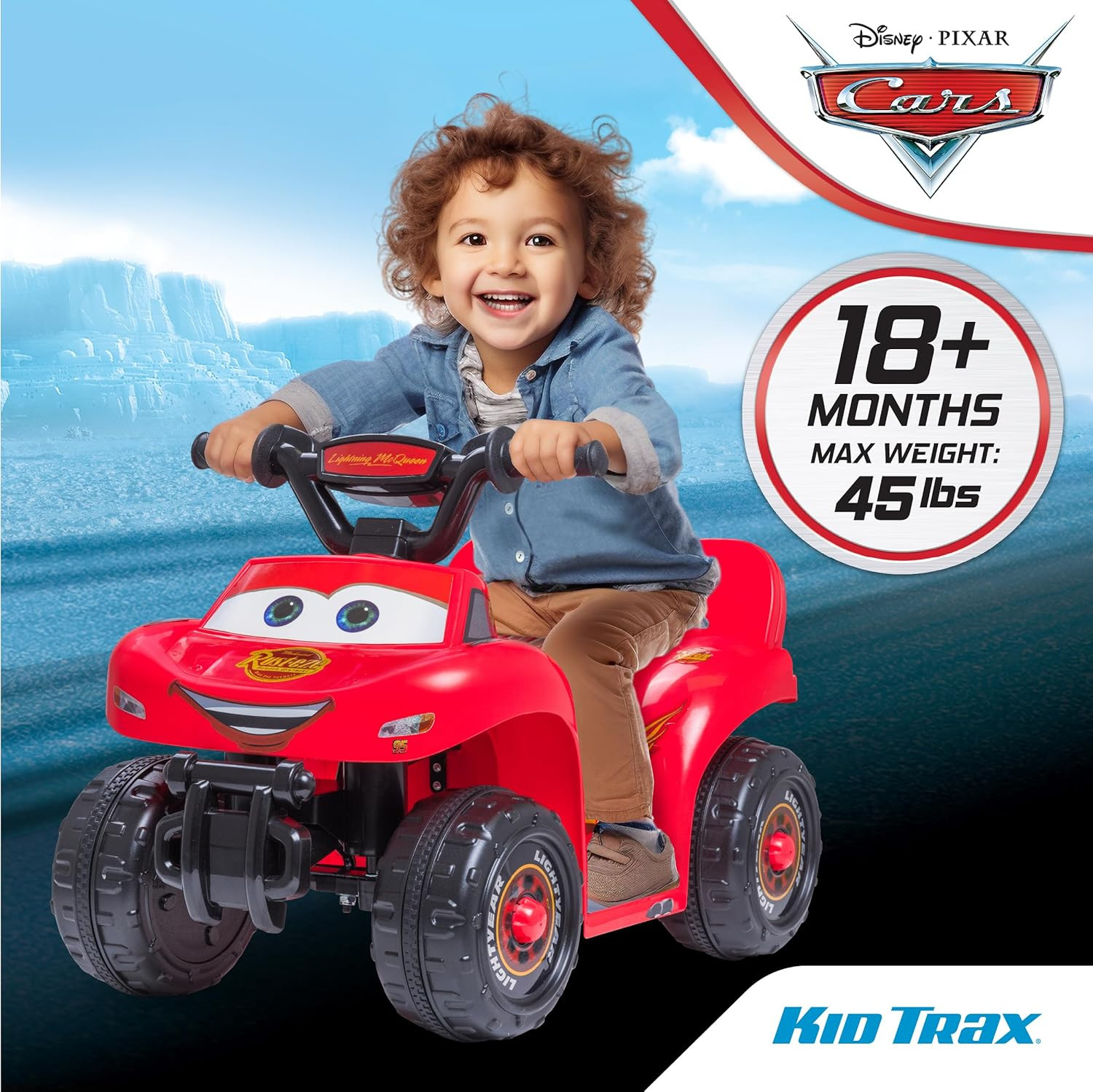 Kid Trax Lightning McQueen Quad Ride-On Toy for Toddlers 1.5-3 Years Old