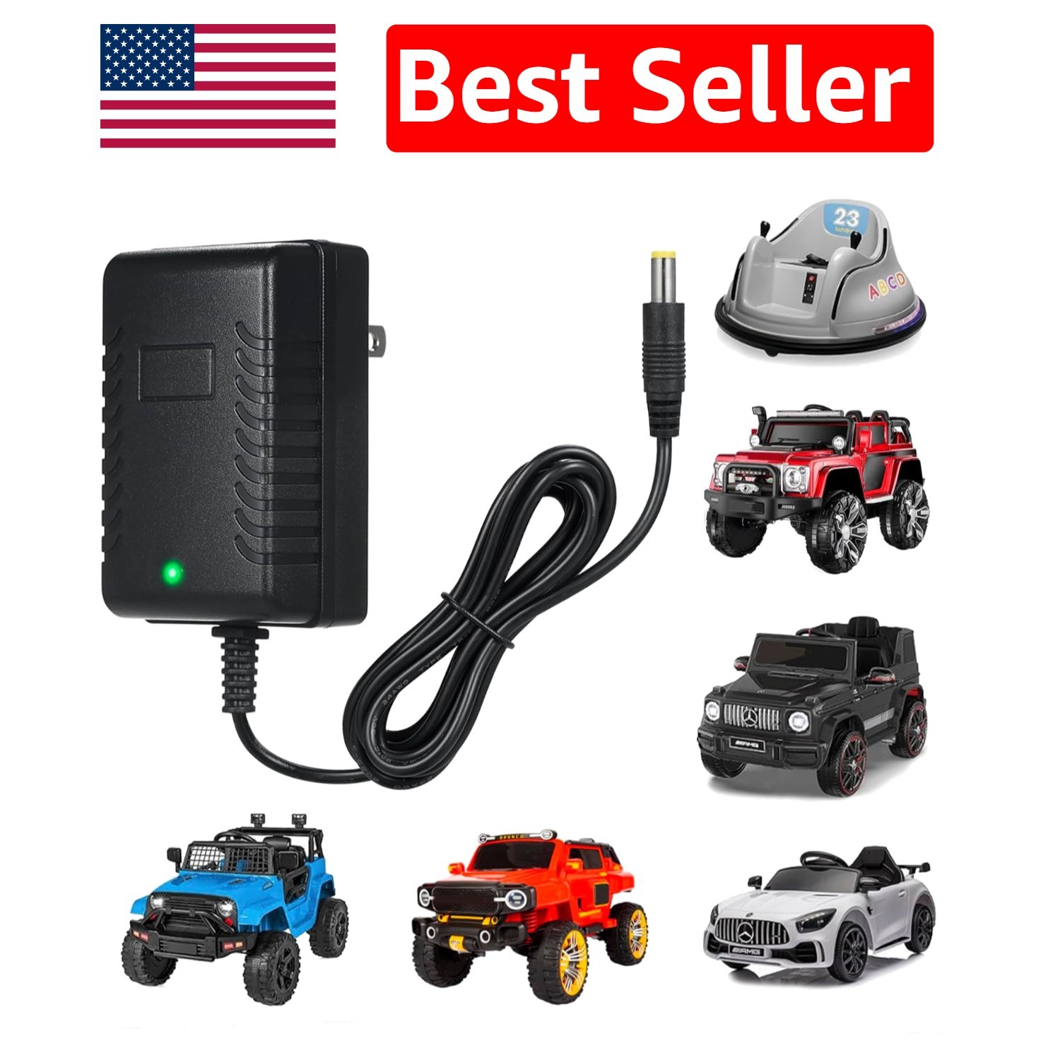 Safety Certified 12V Electric Ride-On Car Charger with Short Circuit Protection