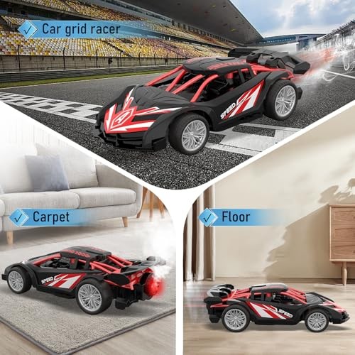 1/18 RC Car for Kids with Rechargeable Battery, LED Lights & Spray – Remote