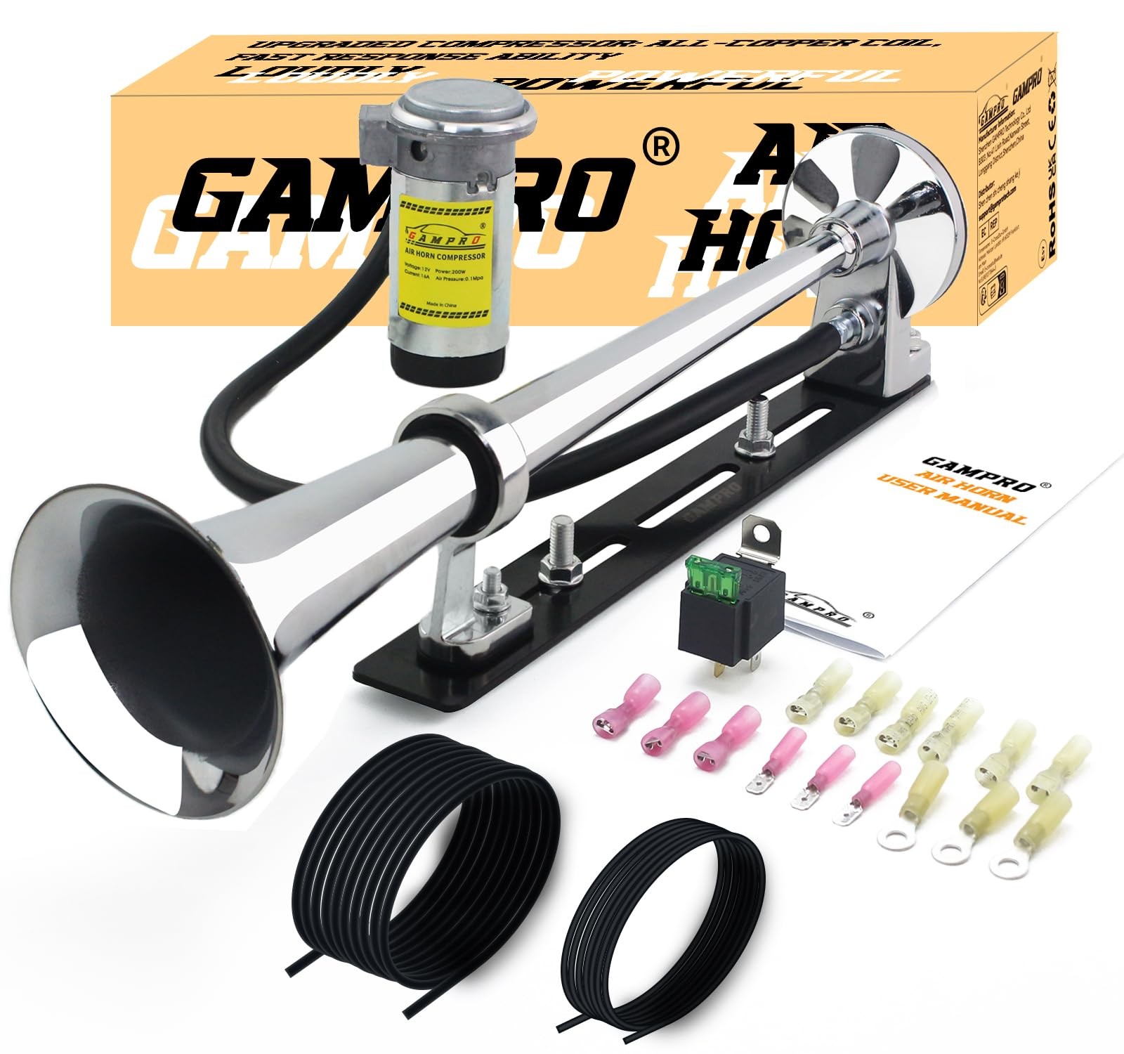 12V 150DB Air Horn with Install Mounting Bracket Kit, 18 Inches Single Trumpe…