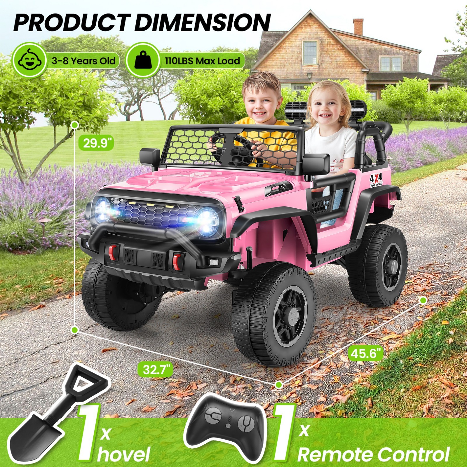 2 Seater Ride on Car w/Remote Control 24V 4WD/2WD Switchable 4x100W Motors Gift-