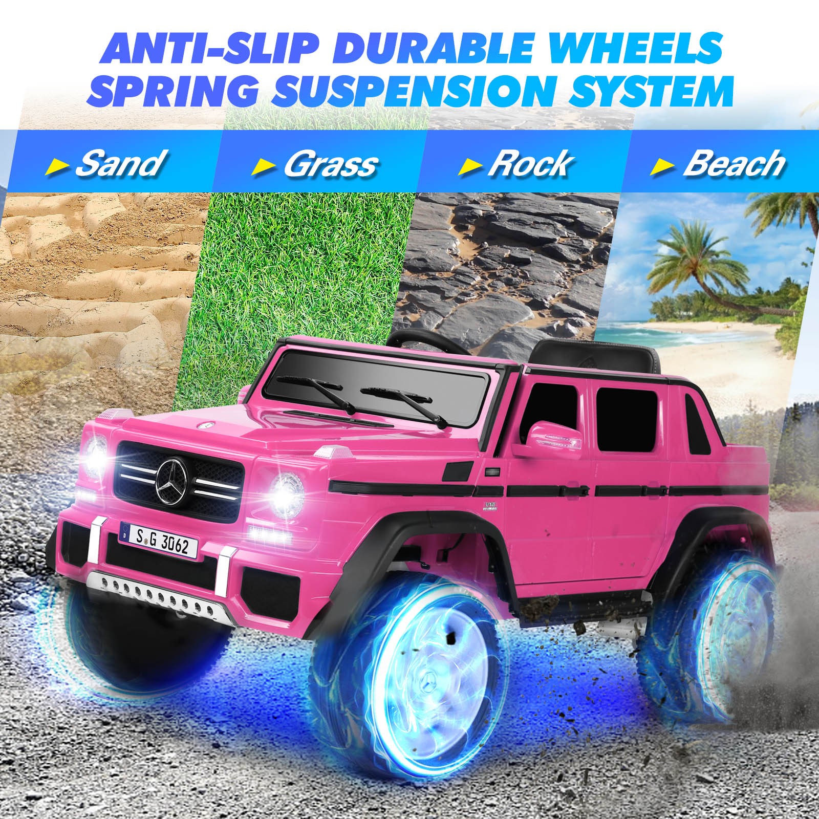 JOYLDIAS Electric 12V Kids Ride On Mercedes-Benz Car w/3 Speeds,LED,Remote,Pink