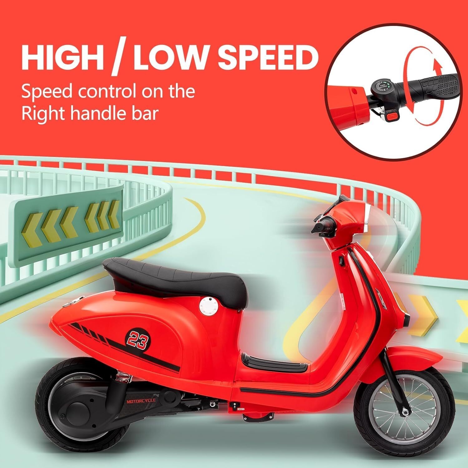 24V 350W Kids Motorcycle Electric Moped Scooter Motorbike Toy with LED for 8-12Y