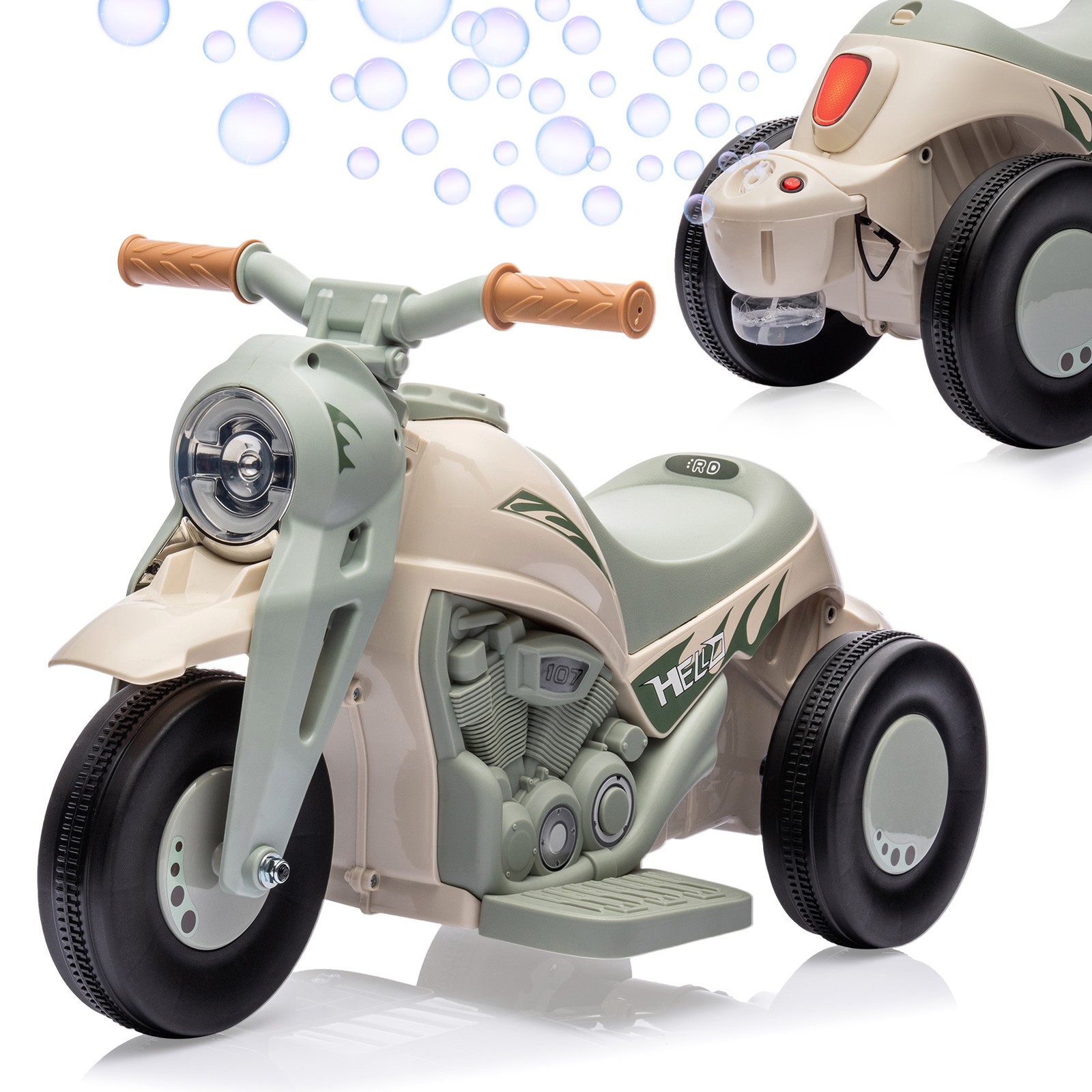 6V 3 Wheel Kids Bubble Motorcycle Ride On Toy LED Music Pedal for Boys Girls