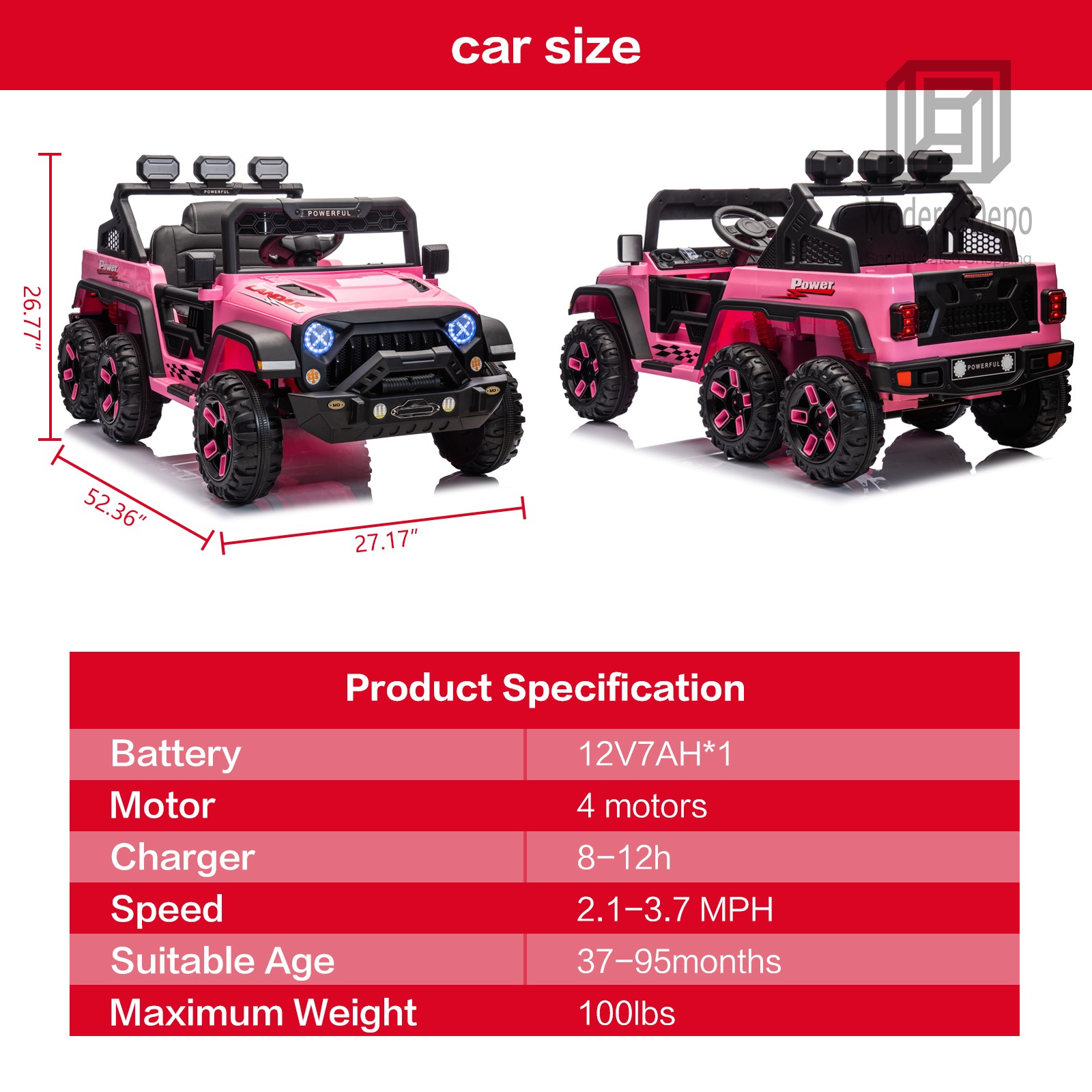 12V Kids Ride On Car Electric Truck w/ Remote Control DIY Stickers 6 Wheels Toy