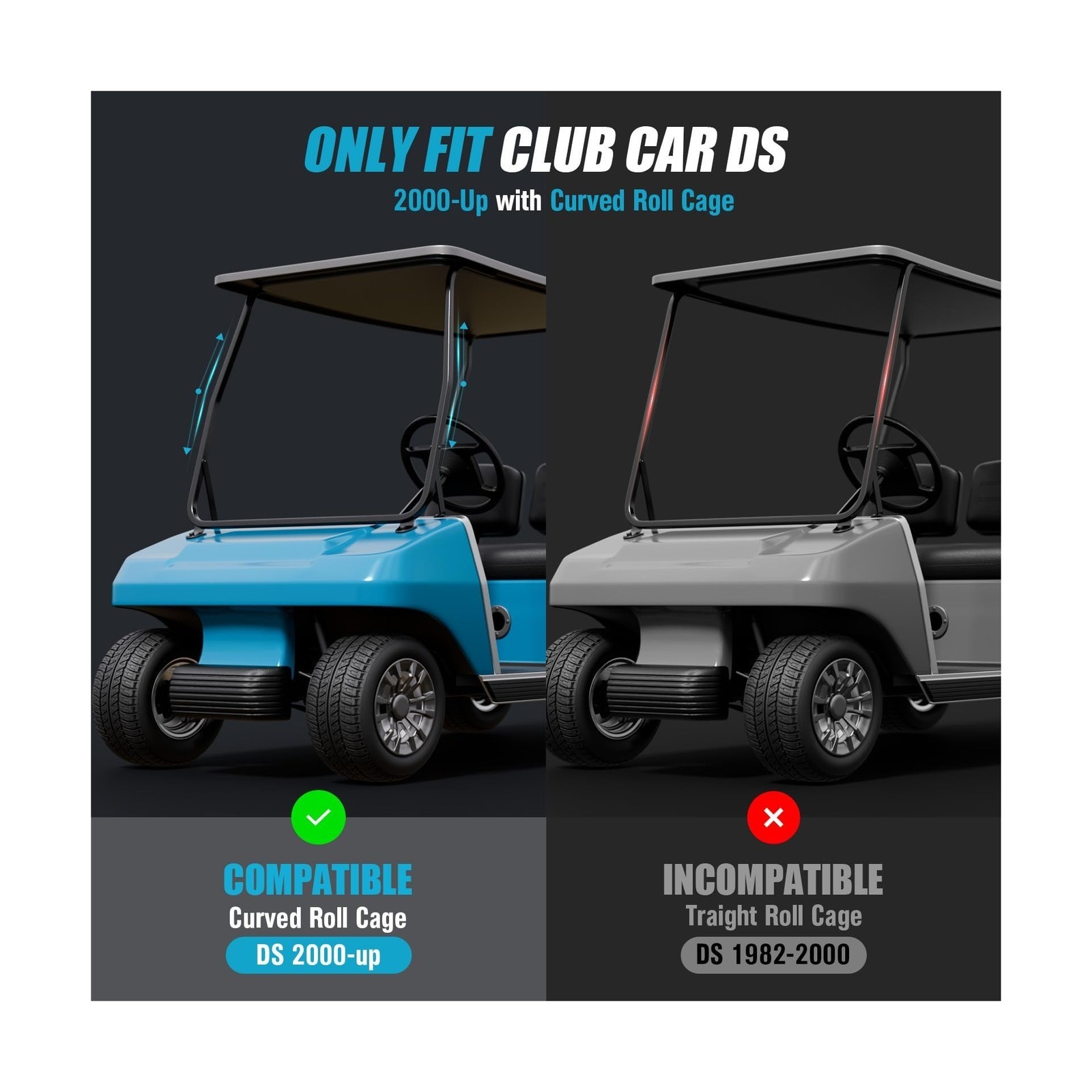 Golf Cart Windshield for Club Car DS 2000-Up Gas and Electric, Fit Tapered Fr…