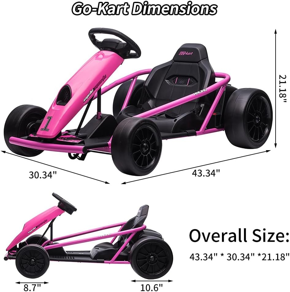Kids 24V Go Kart Ride On Car 8.1MPH Dual Motor 9Ah Battery Teen Toy