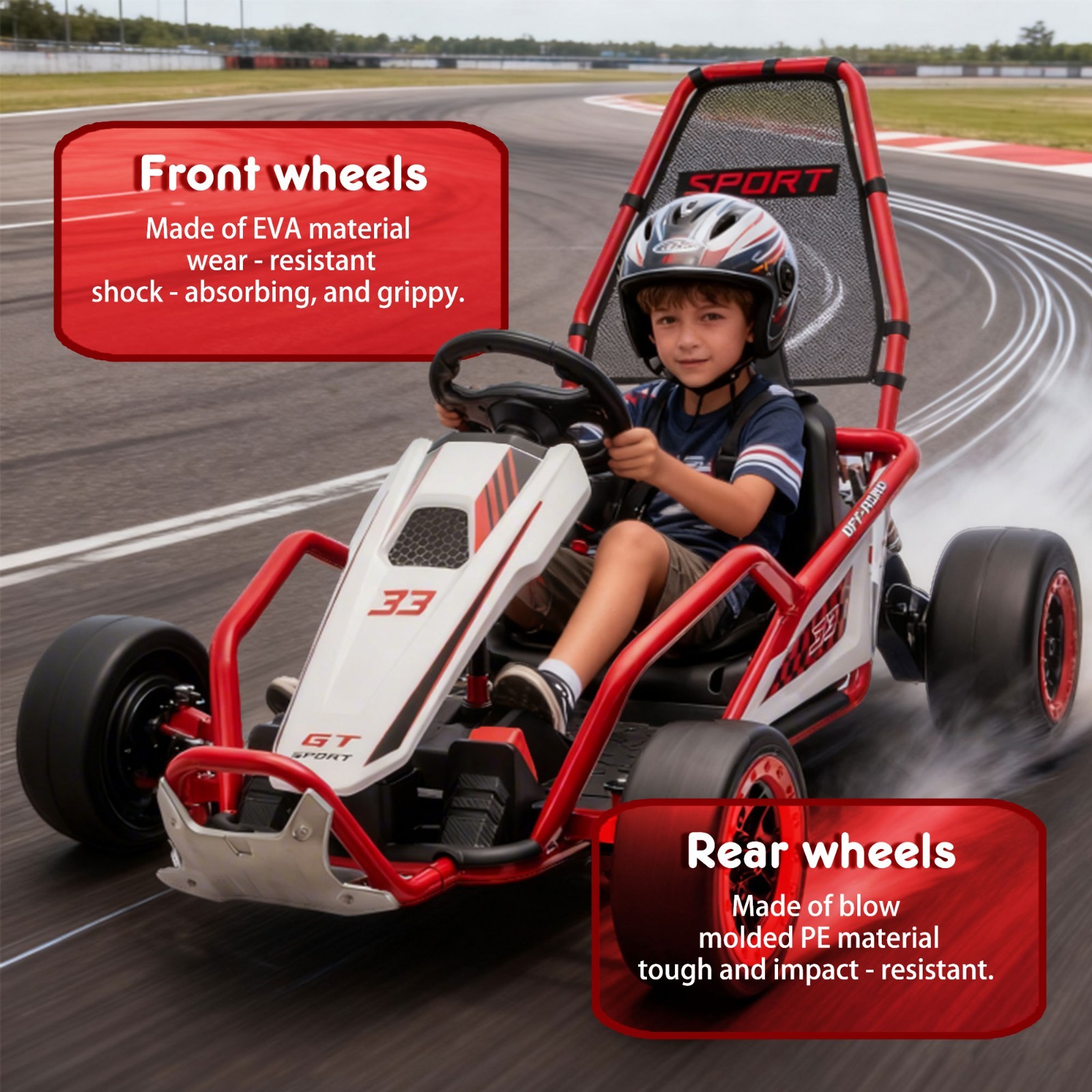 24V Kids Electric Go Kart 7AH Electric Drift Kart Car for Age 6+,400W Motor,Red