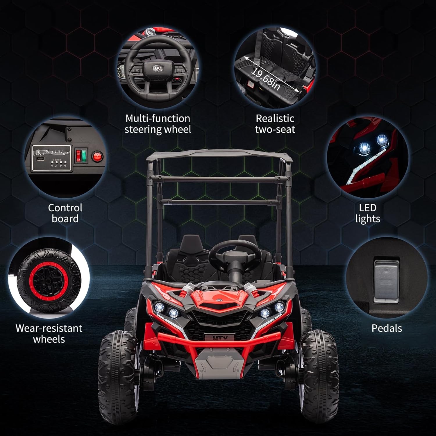 24V Ride On Utv Kids 2 Seater Electric Truck w/ Sun Shade 4WD Car Remote Control