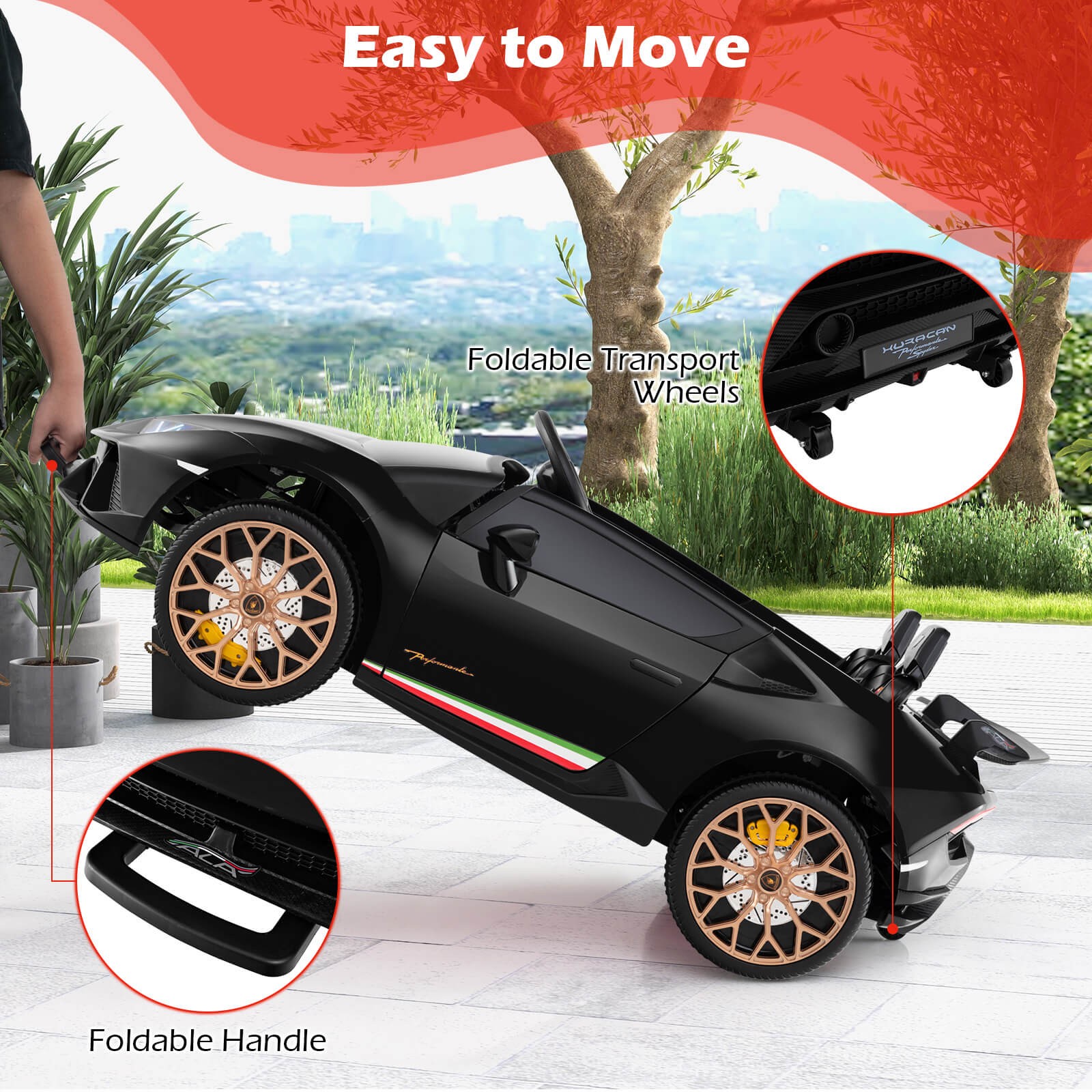 4WD 2-Seater Ride on Car, Licensed Lamborghini Kids’ Vehicles w/ Remote Control