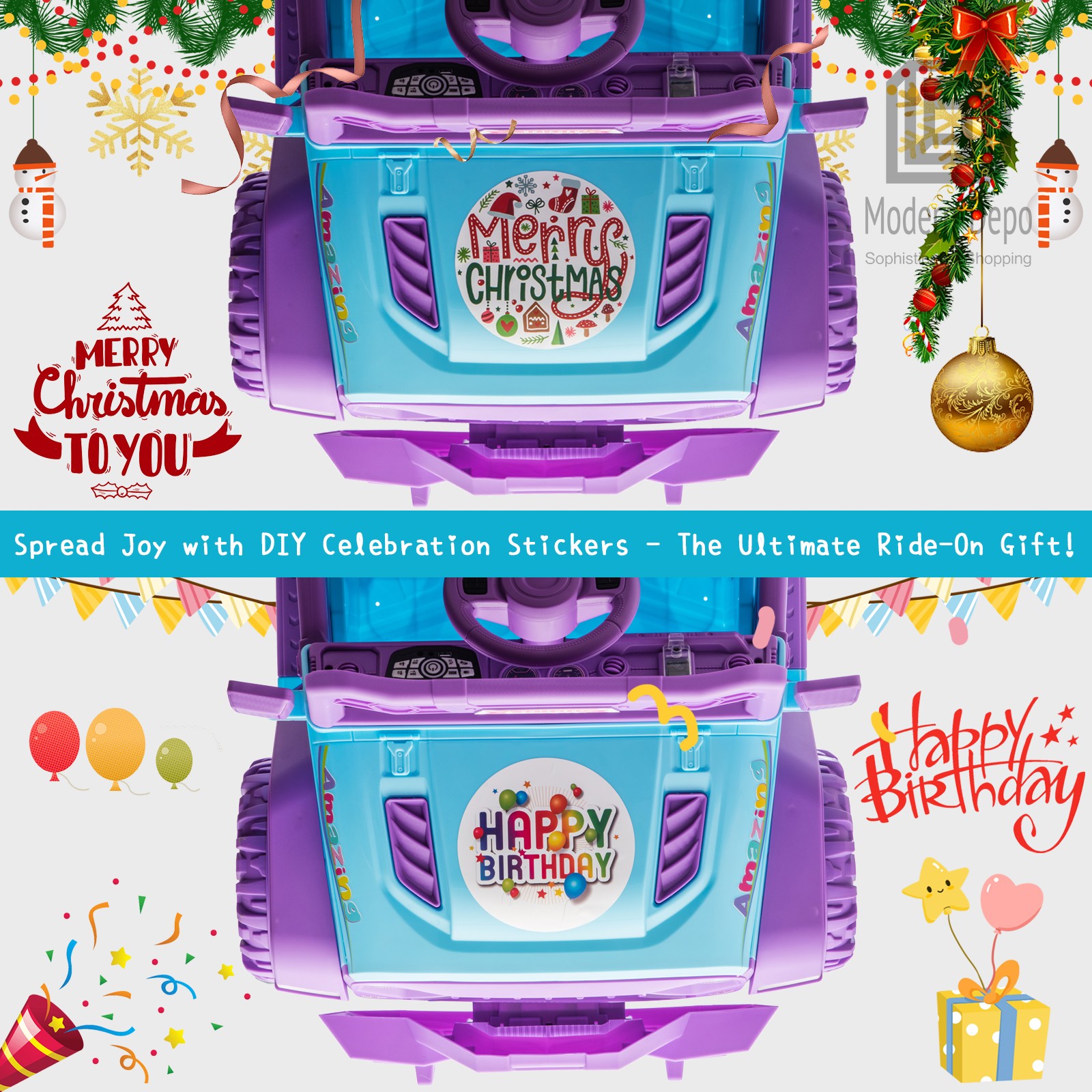 12V Kids Ride On Car Electric Truck w/ Remote Control DIY Stickers 6 Wheels Toy