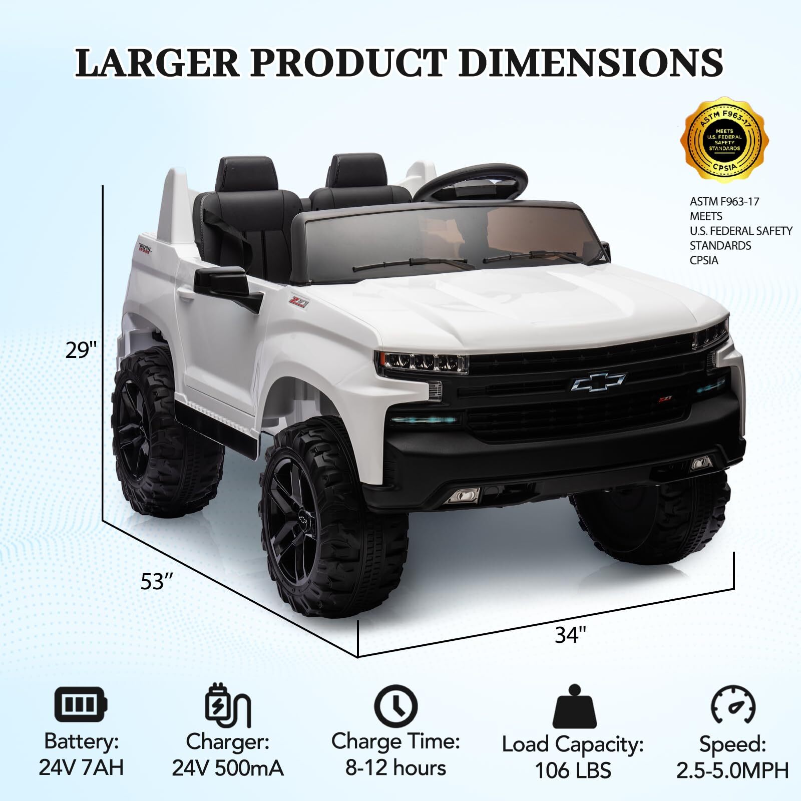 24V 2-Seater Truck Licensed Chevrolet Silverado Ride On Car Toy 3 Speeds Music