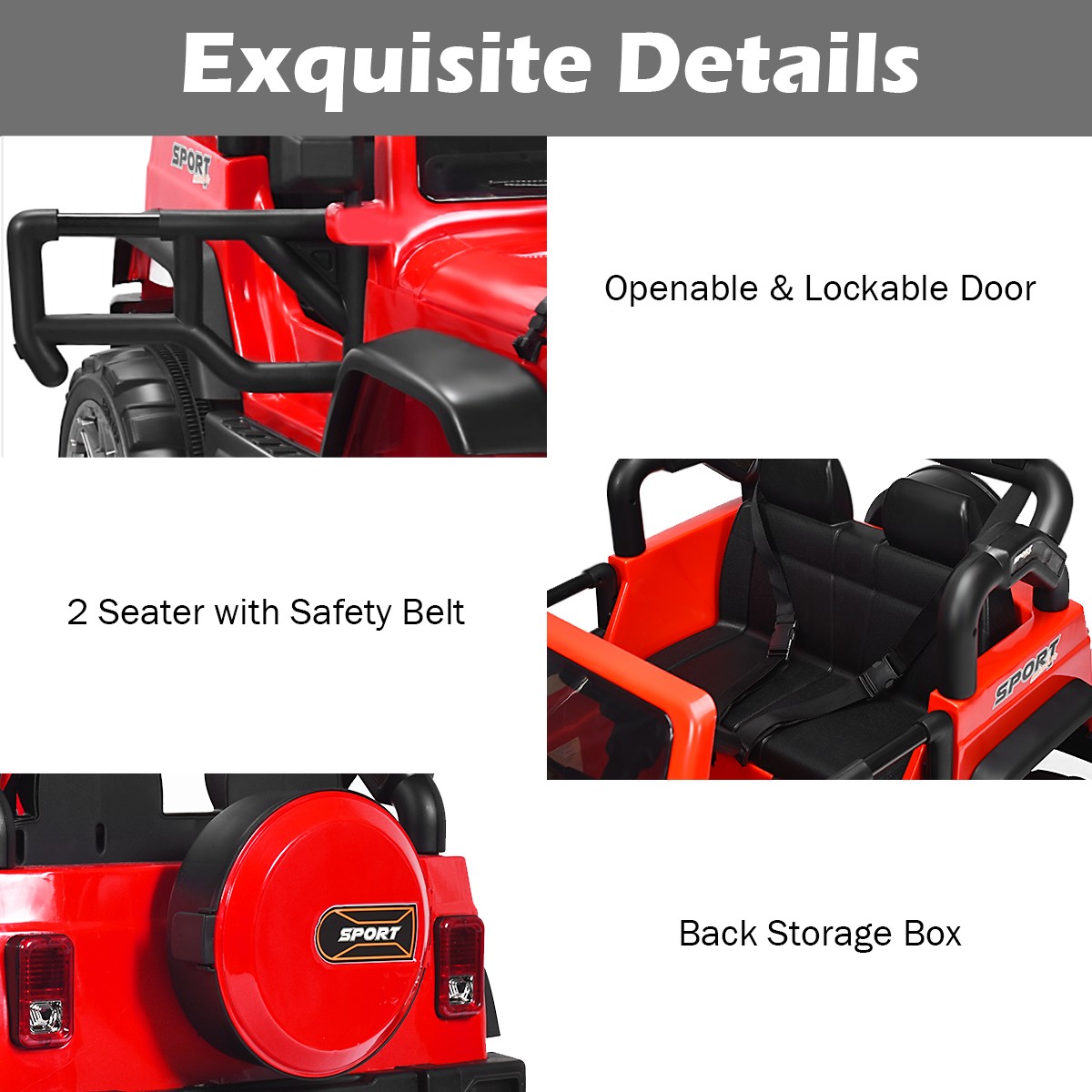 HoneyJoy 12V Kids Ride On Car 2 Seater Truck RC Electric Vehicle w/Storage Red