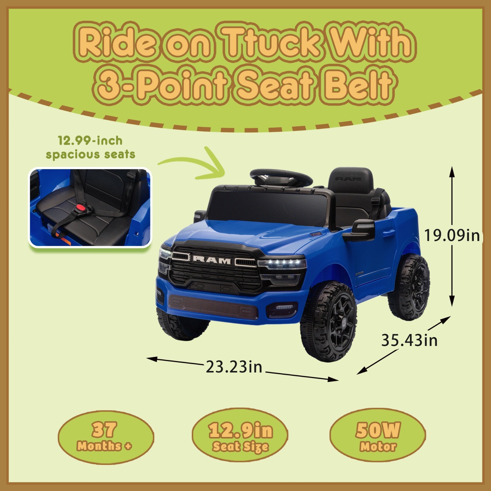 12V Kids Ride on Car Toys,Boys Girls Licensed RAM 3500 Truck w/Remote, Blue