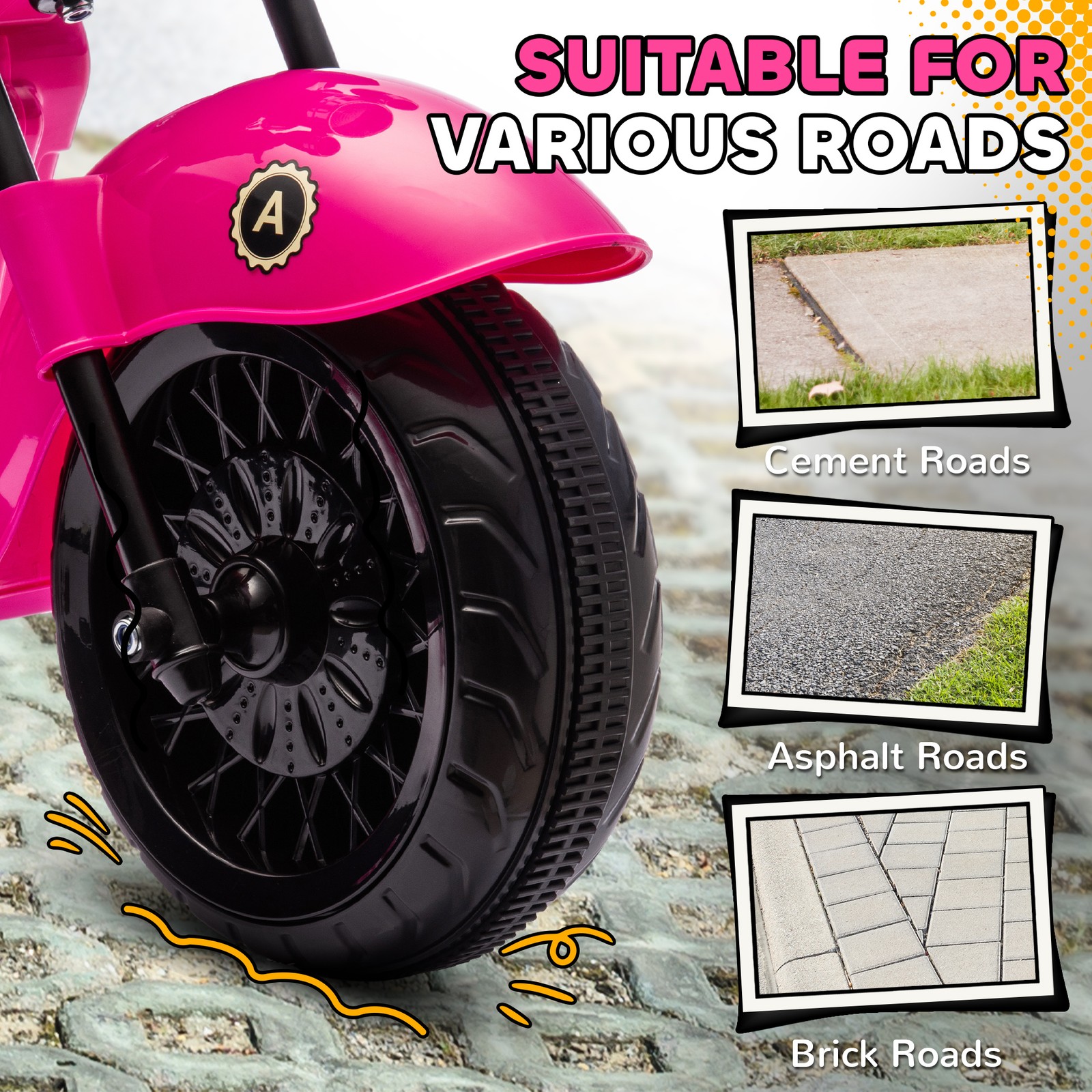 6V 3 Wheels Electric Motorcycle for Kids w/ Headlights, Music, Pink