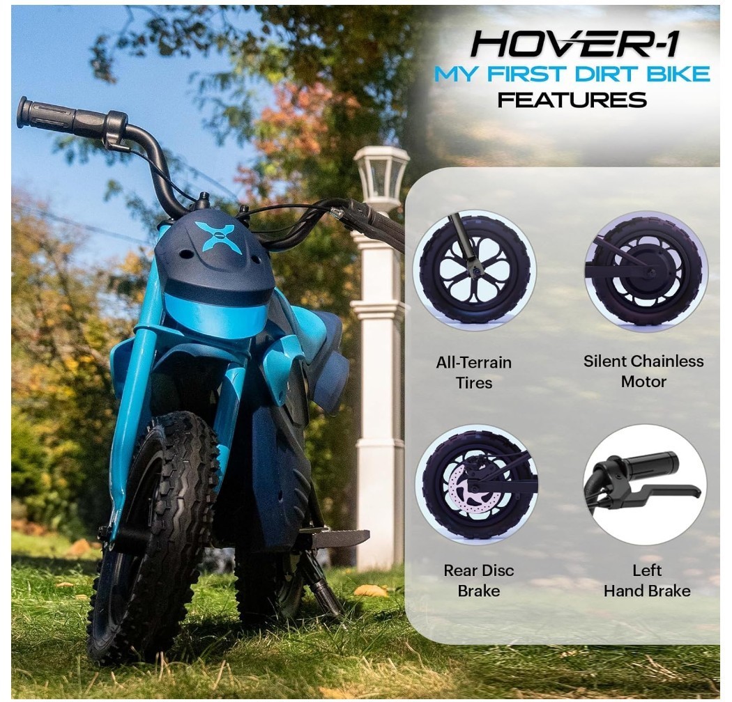 Hover-1 My First Dirt Bike for Kids 300W Motor 9MPH Max Speed, 12″-Blue