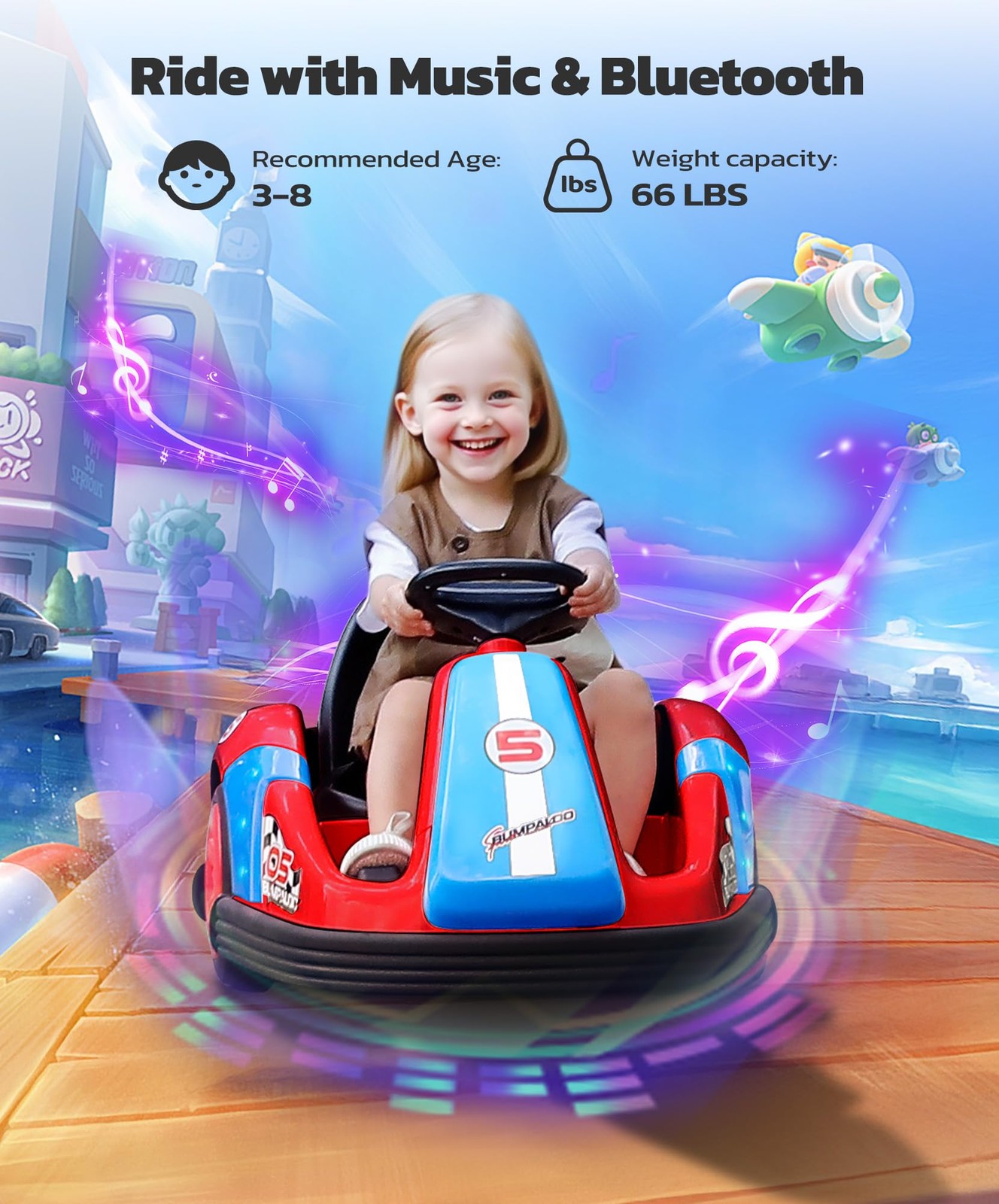 ELEMARA Bumper Cars for Kids with Big Wheels, 2.2 Mph, 12v Electric Ride On Toys