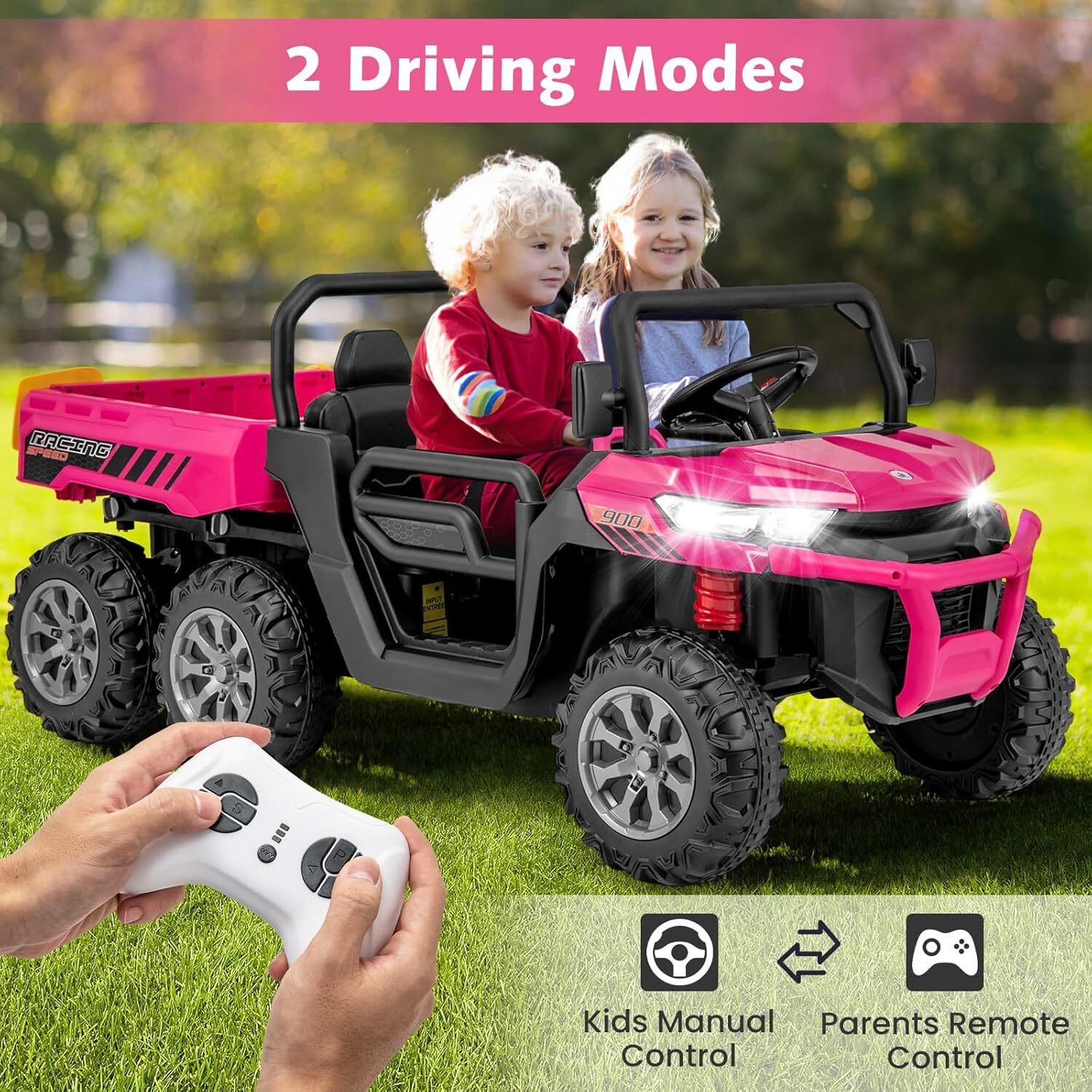 24V 2 Seater Ride On Car 4WD Electric Toy Tractor Trailer with Dump Bed Gift