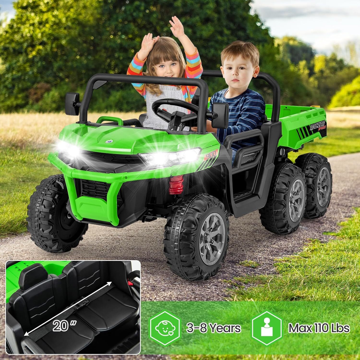 24V 2 Seater Ride On Car 4WD Electric Toy Tractor Trailer with Dump Bed Gift