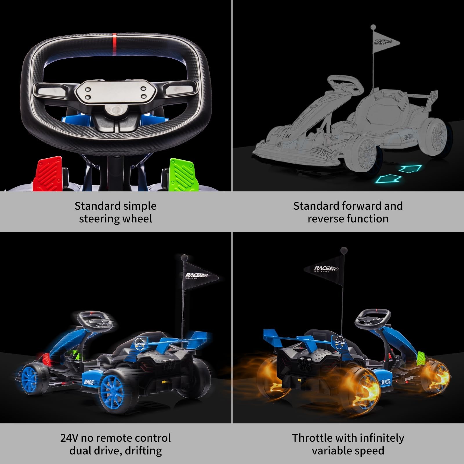 24V Electric Go Kart for Kids Drift Kart Outdoor Race Car Ride on Toy Drifting