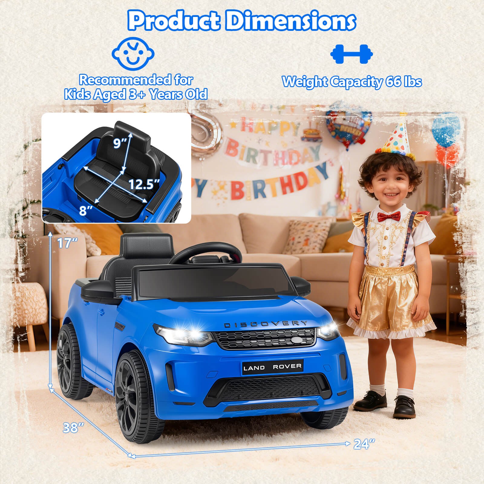 Licensed Land Rover Kids Ride on Car w/Remote Control, LED Lights, Music, Horn