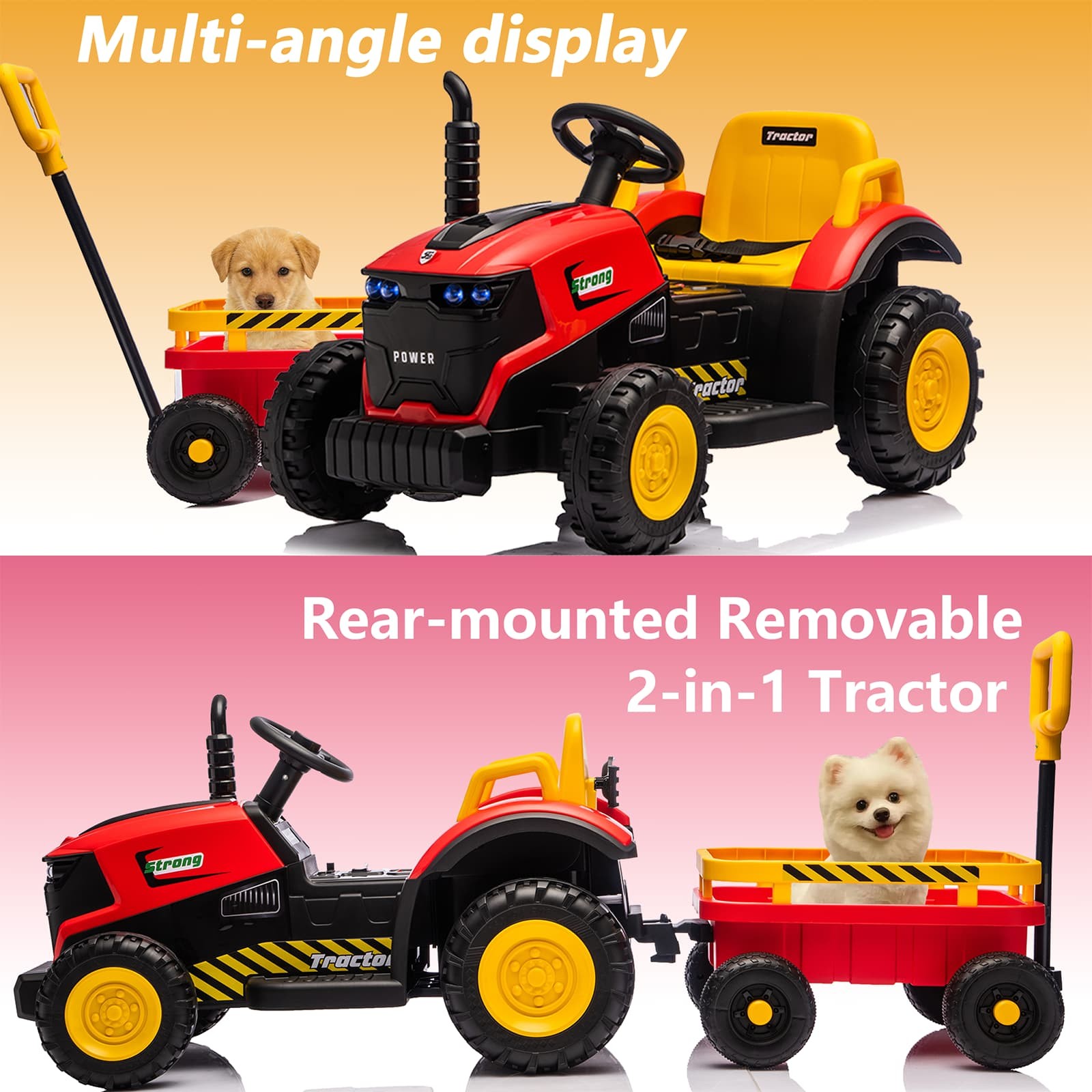 Kids Electric Farm Tractor Ride On Car 12V with Trailer Lights Music Age 3-6