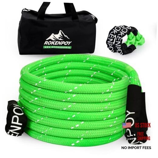 1″ x 30ft Heavy-Duty Kinetic Recovery Rope(Reflective)，2 Soft Shackles,30%