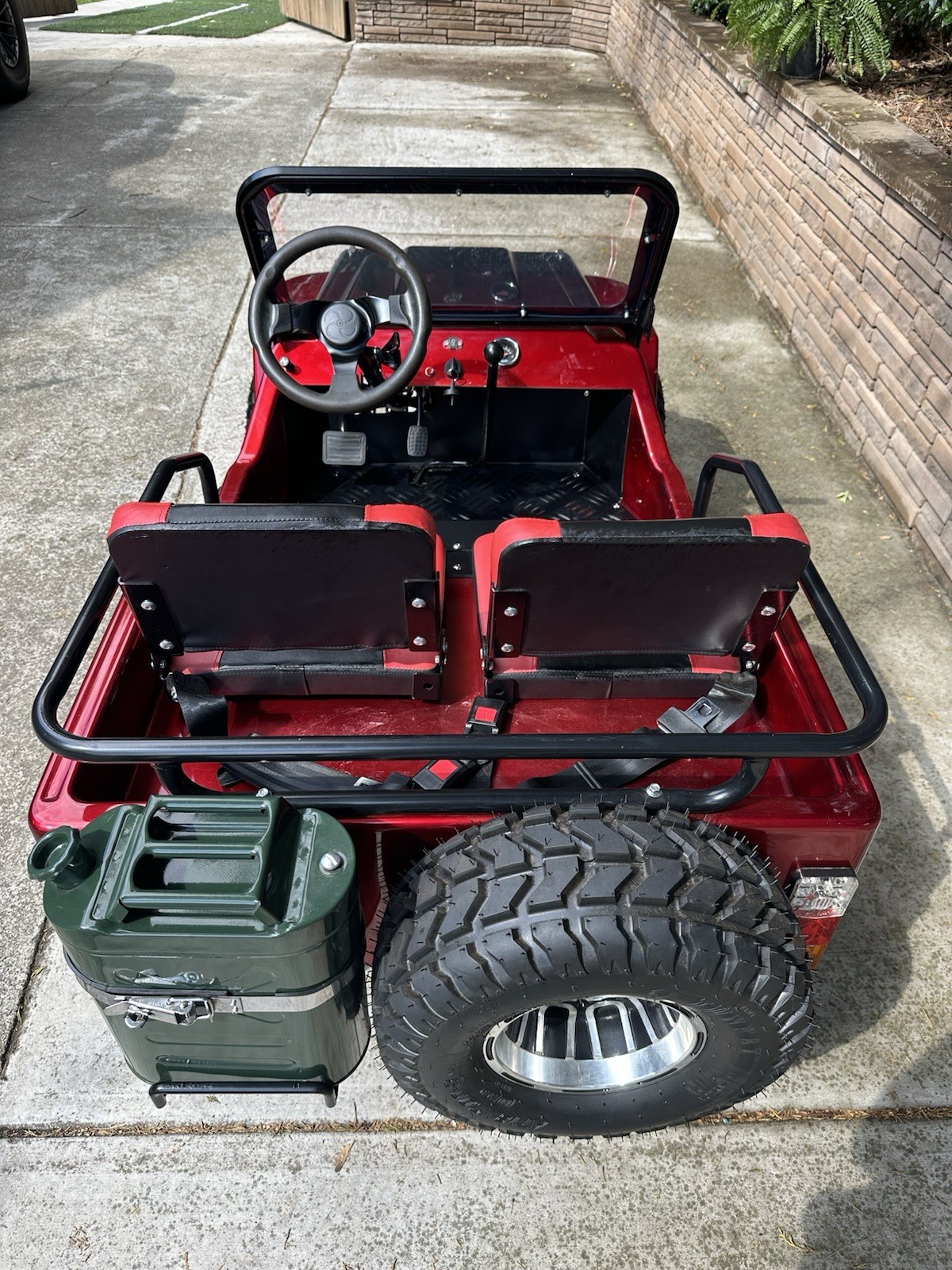 Red Gas power Operated Ride-On Jeep, Two Seats, Off-Road Tires, Used, Top 40 Mph