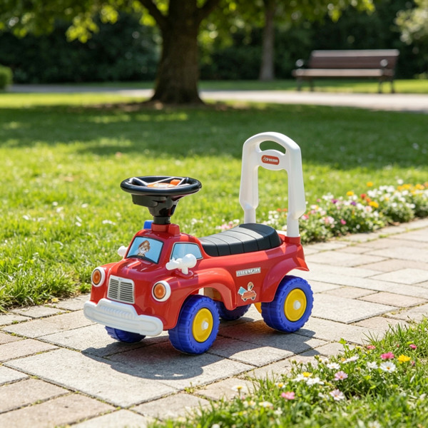 Toddler Fire Truck Ride On Toy with Steering Wheel Music Storage Backrest