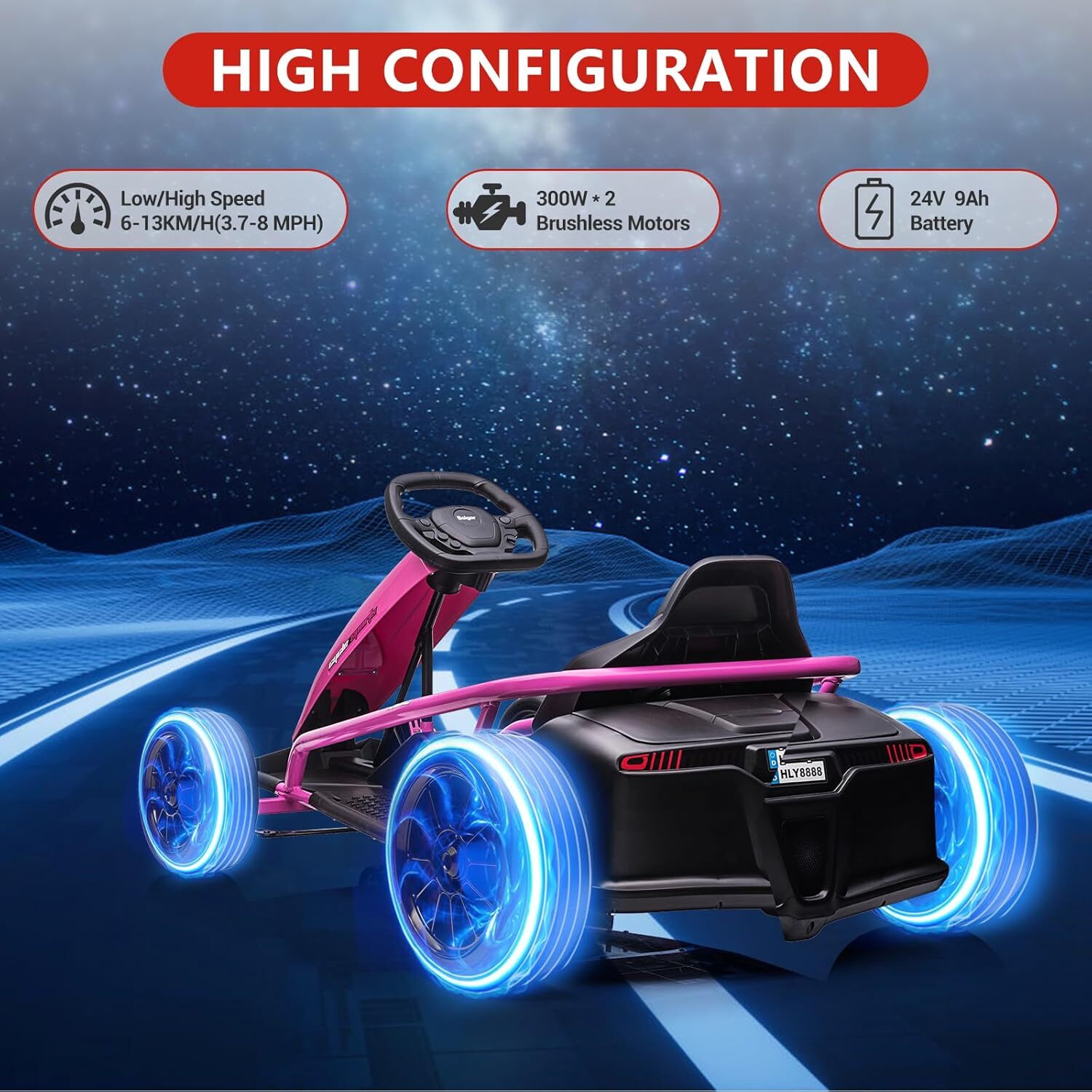 24V 9Ah Kids Ride On Go Kart Toy 8MPH High Speed Drifting Car w/ Powerful Motors