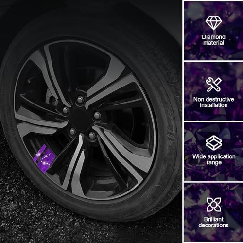 4 PCS Car Wheel Rim Decal, Diamond Encrusted Shiny Sticker Fits 18″ – Purple