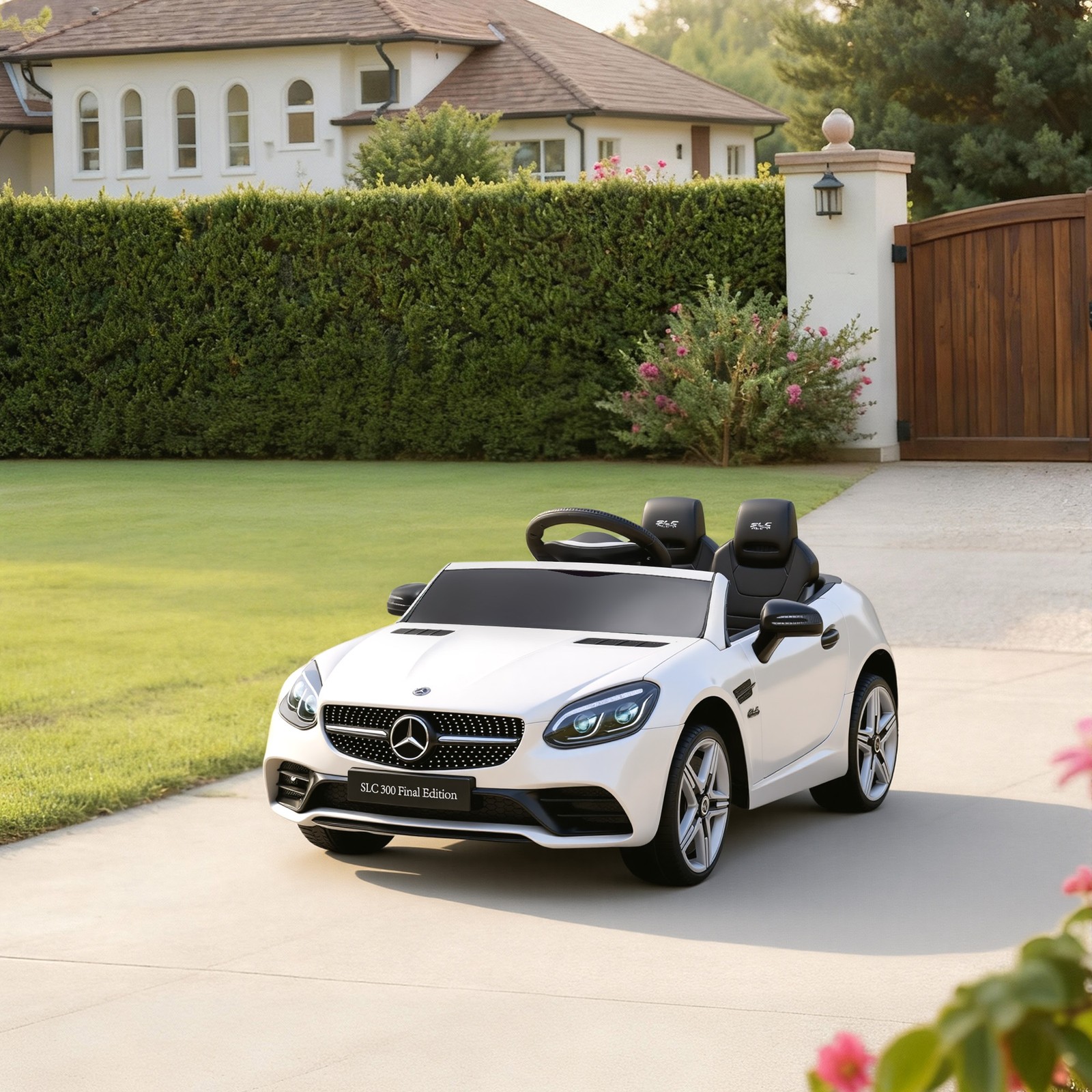 12V Electric Cars for Kids w/ Parental Remote, Two Motors, Music Lights White
