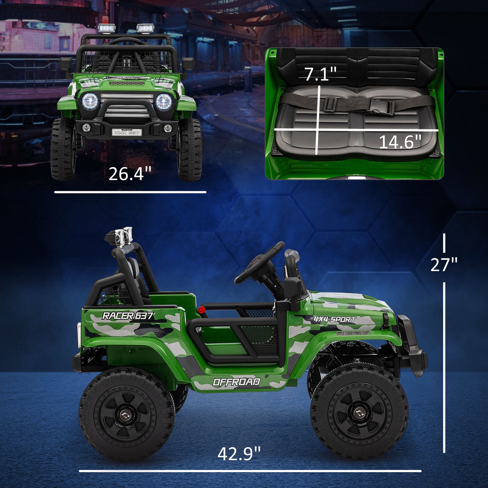 12V Ride on Car, Ride on Truck w/ 4 Suspension Wheels, Green