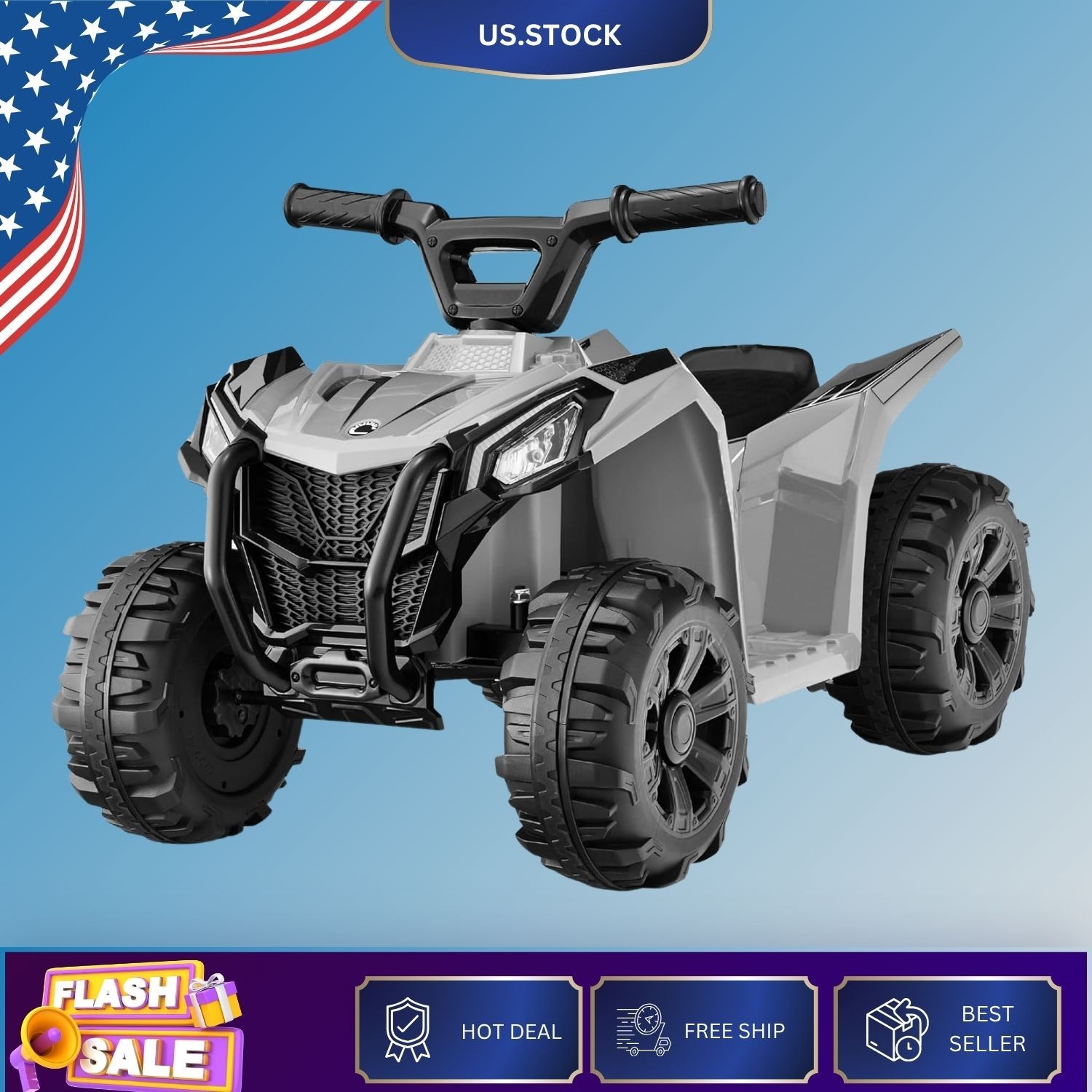 Best Choice 6V Kids Ride On ATV Quad 4-Wheeler 1.8MPH Gray Treaded Tires