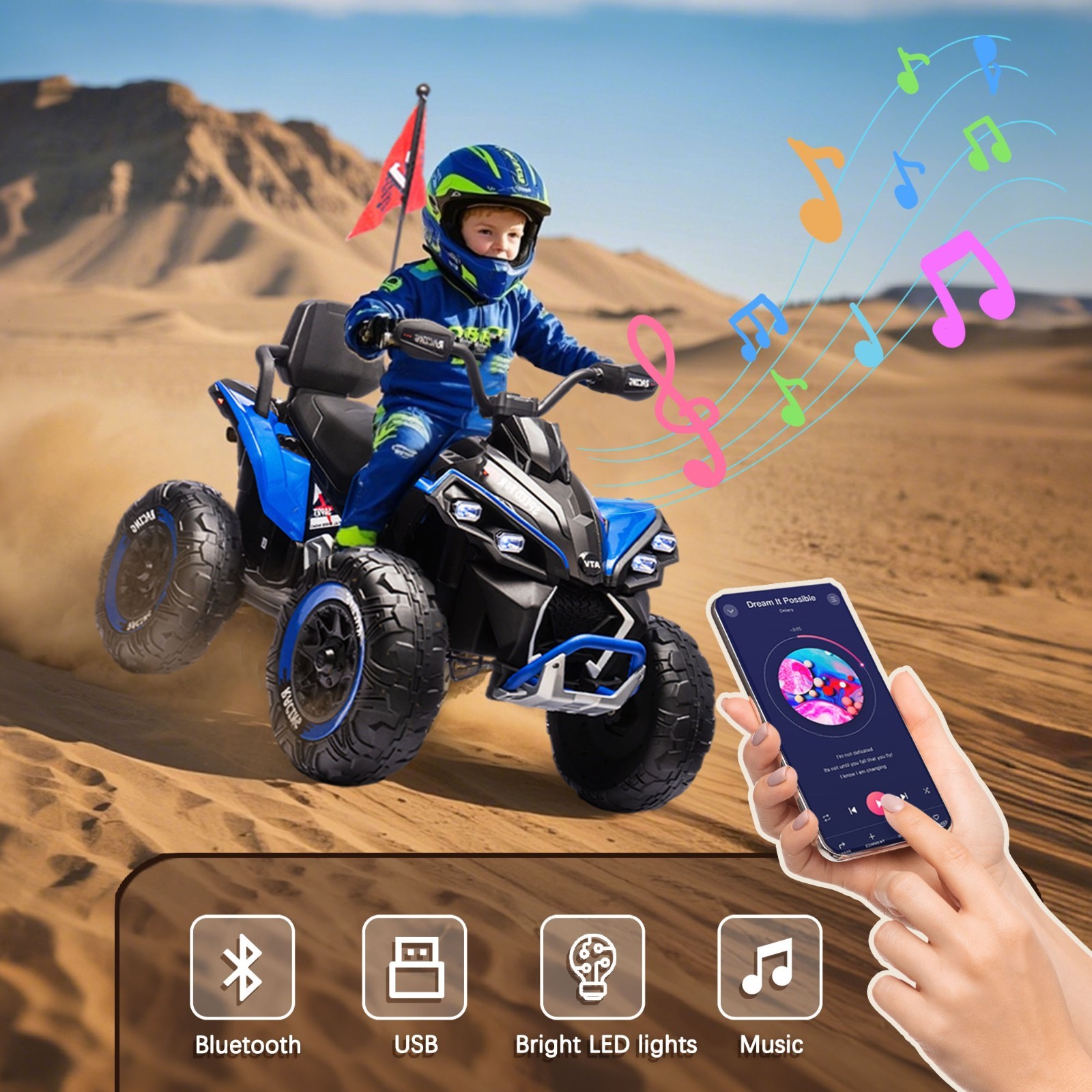 24V Kids Electric ATV Ride On Car W/Remote,LED,Battery Power Wheels Toys,Blue