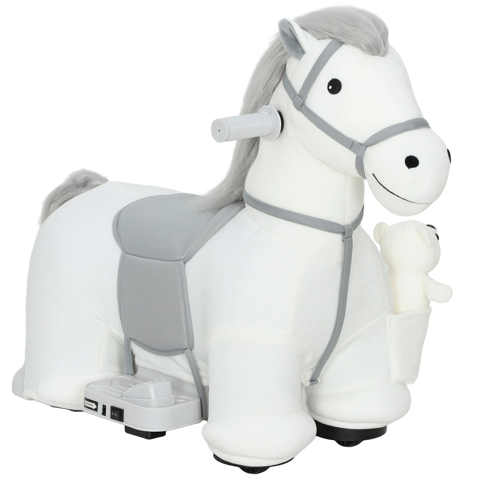 6V Ride On Horse, Battery Powered Ride on Toy with Bear Toy, Music