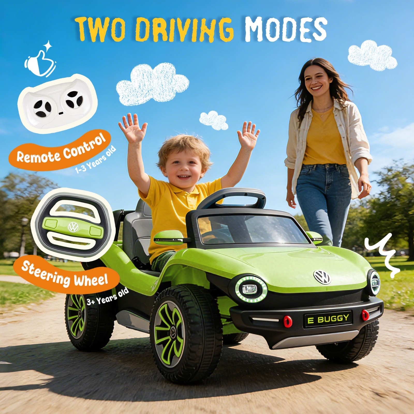 Licensed Volkswagen Beetle Kids Ride on Car 12V Electric Car Toy with Remote LED