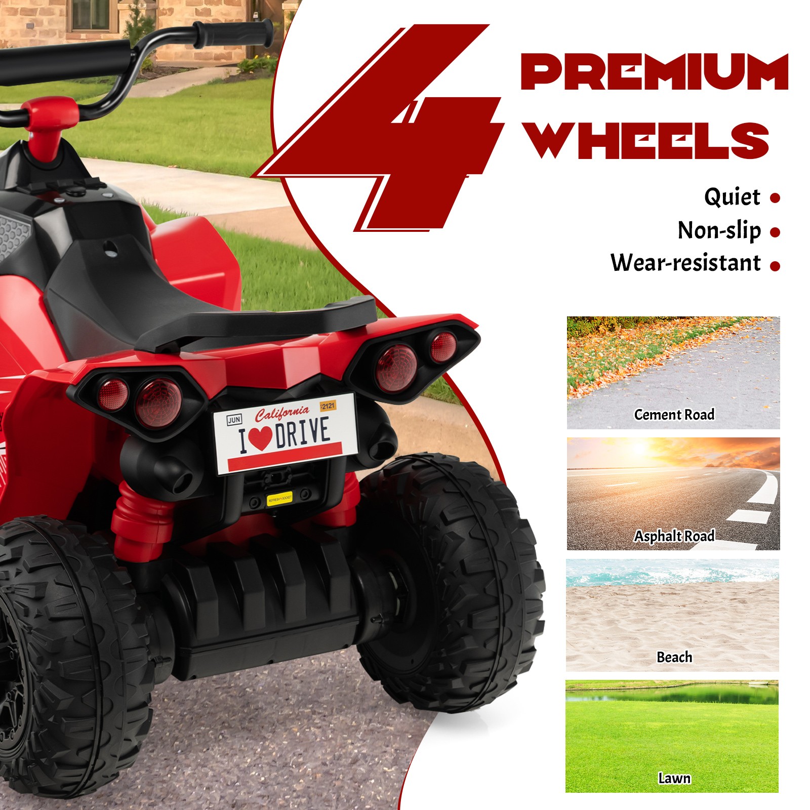 12V Battery Powered Kids Ride-on ATV w/ Bright Headlights & Built-in Music Red