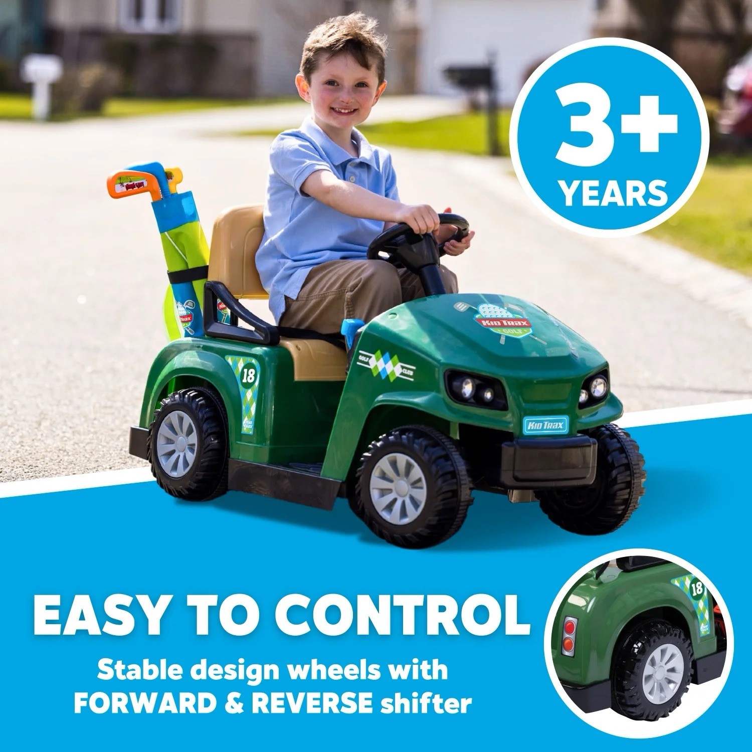 Kid Trax Flybar 6V Golf Cart Battery Powered Ride-On Includes Golf Clubs & Balls