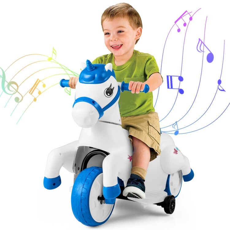 12V Battery Ride on Toy Horse Gift Children w/Training Wheels &Horse Riding Mode