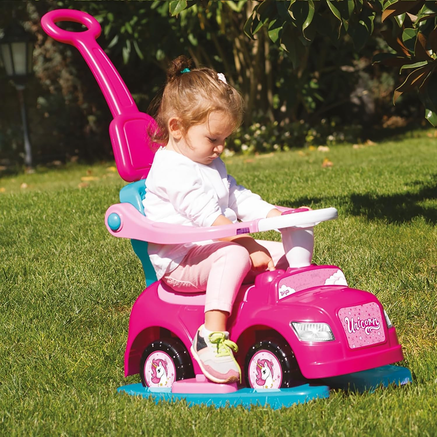 : Ride on Car: 4-In-1 Walk & Drive – Unicorn & Pink – Walk-Ride-Rock-Drive, Foot