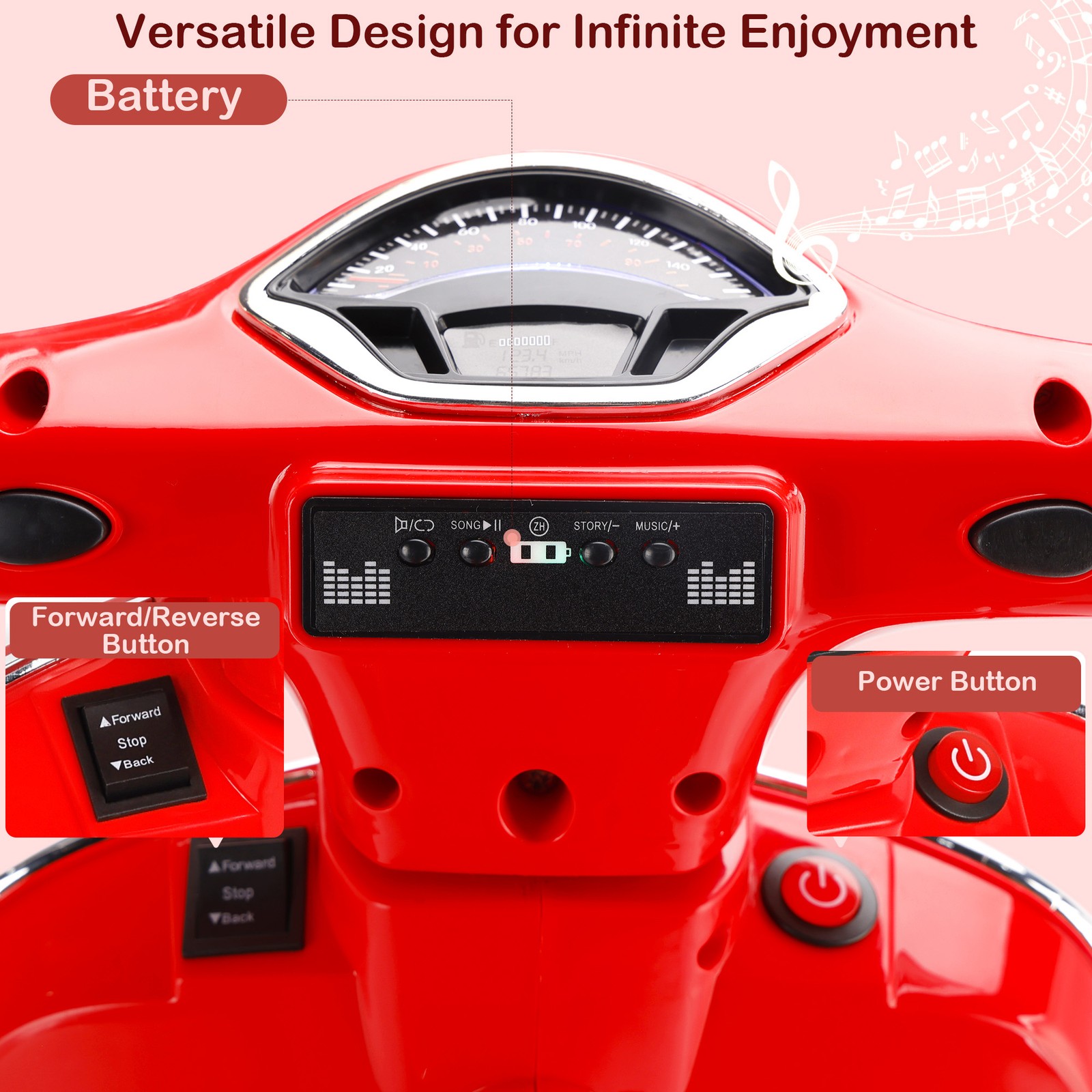 🚀Dual Electric 6V Ride On Motorcycle Toy Car For Kid 3 Wheeler Toy Car Red