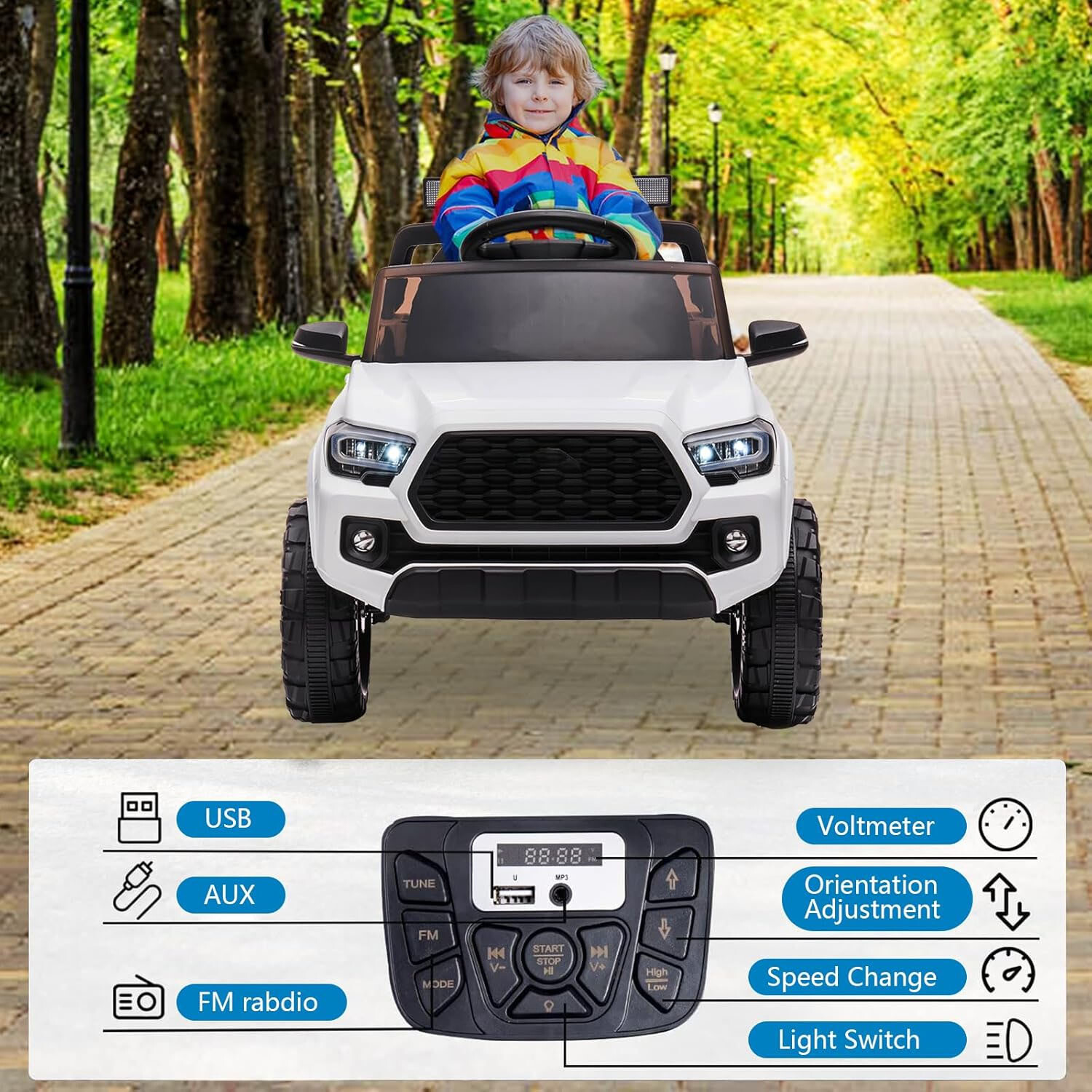 12V Kids Ride-On Car With Parent Remote Control &LED Headlights for 3-6 Year Old