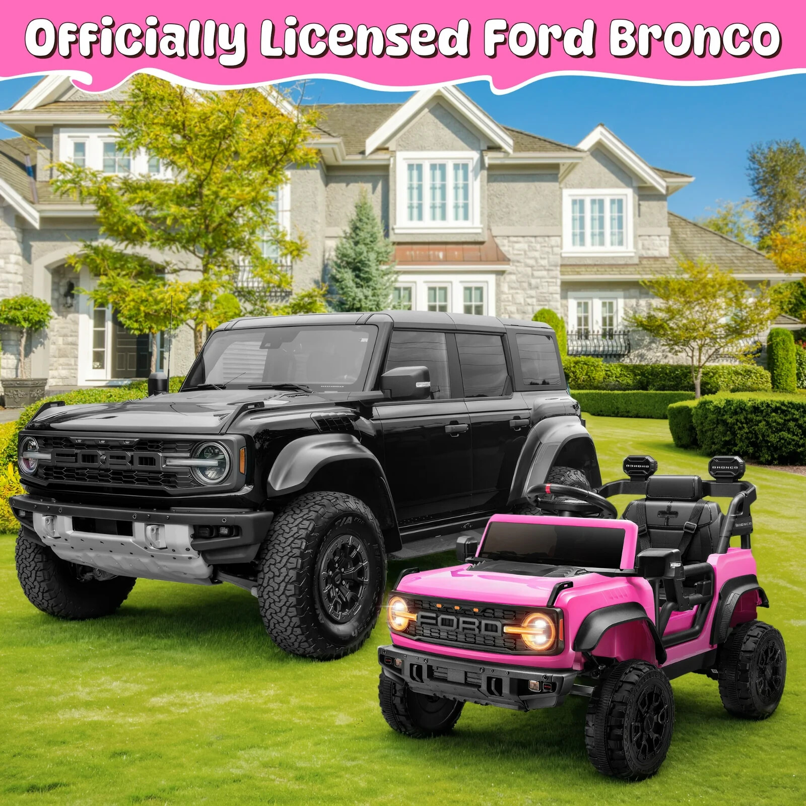 Ford Ride on Toy Cars, 12V Ford Bronco Raptor Powered Ride on Truck with Remote