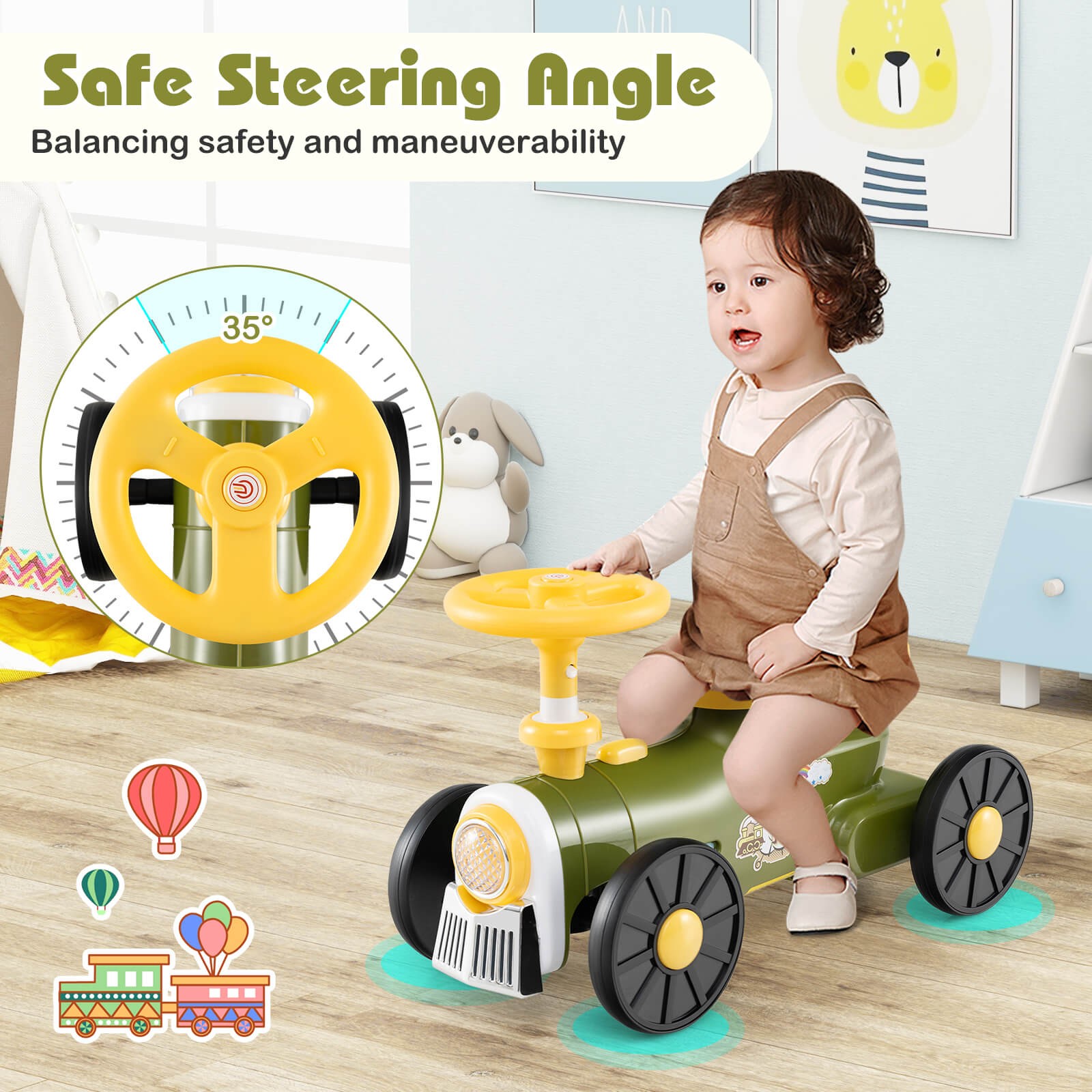 Ride on Push Car w/ Storage Compartment & Train Whistle Sound Button